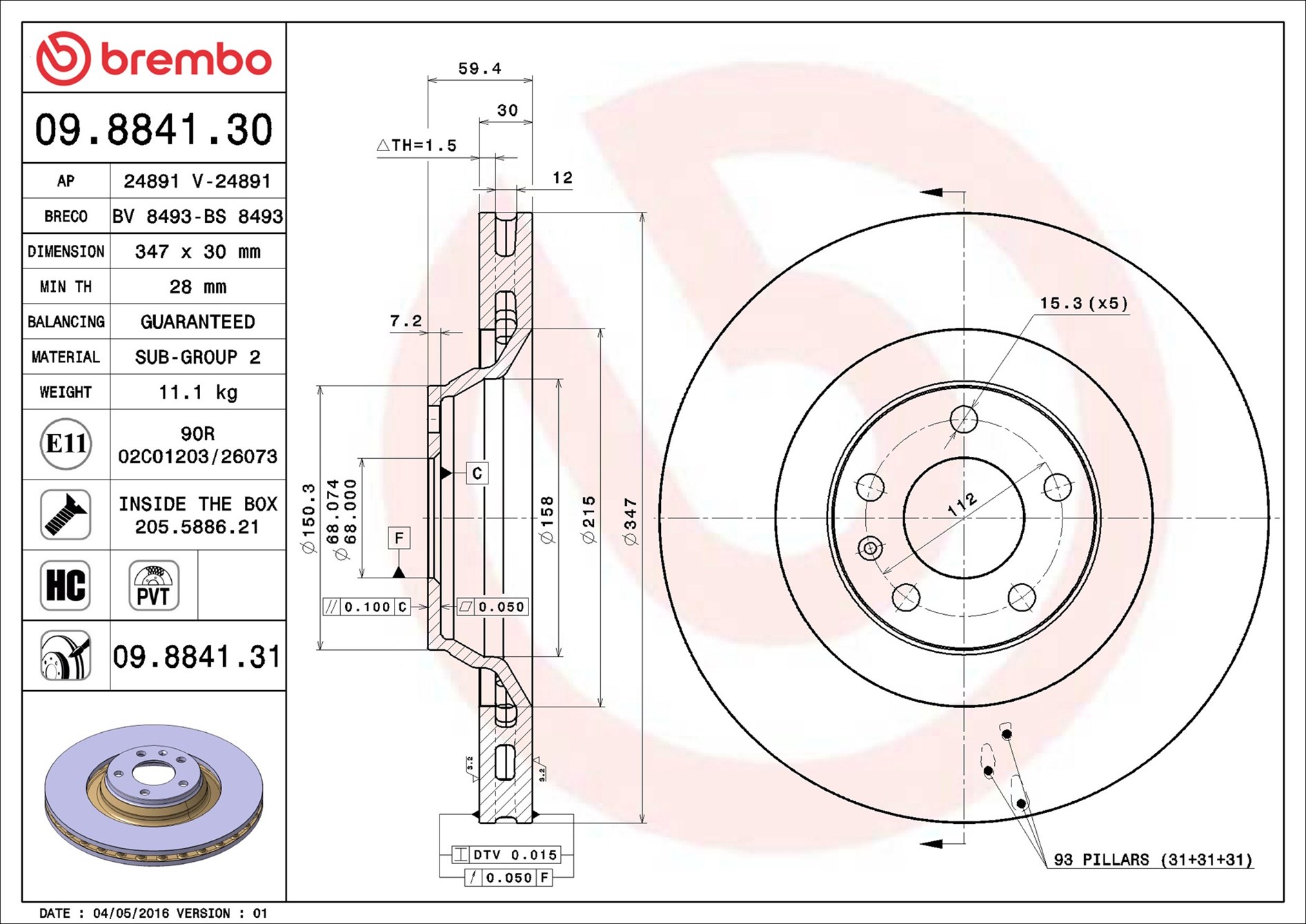 BREMBO Jarrulevy 09.8841.30