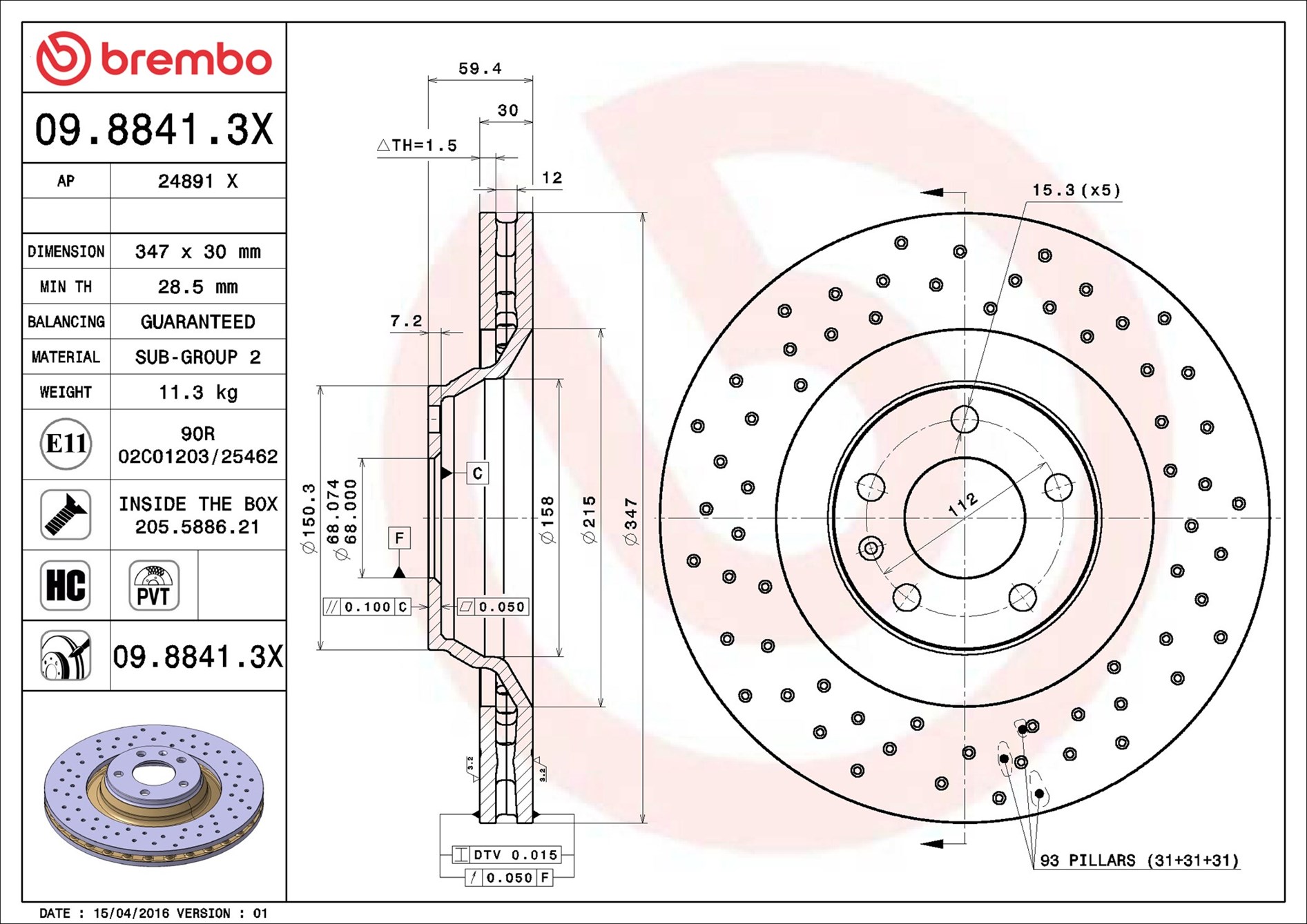 BREMBO Jarrulevy 09.8841.3X