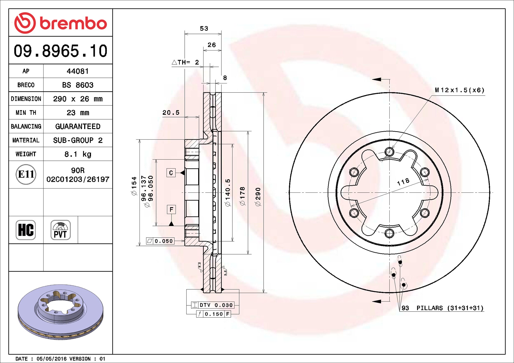 BREMBO Tarcza hamulcowa 09.8965.10