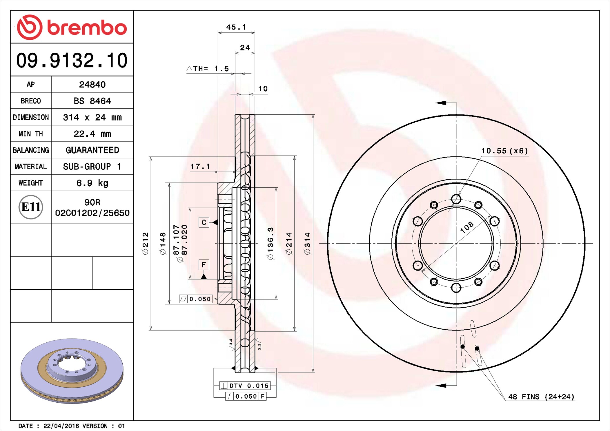 BREMBO Bromsskiva 09.9132.10