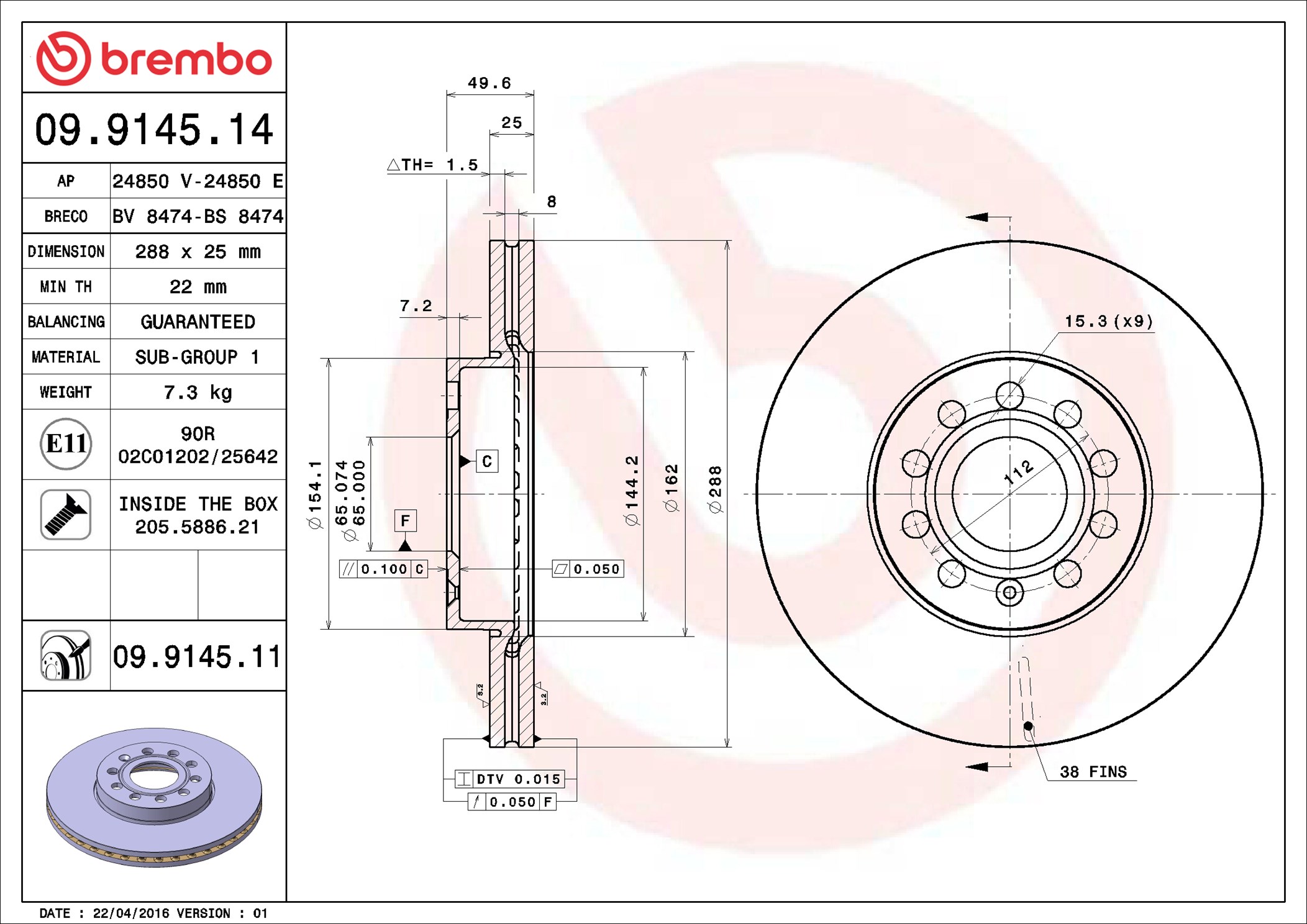 BREMBO Jarrulevy 09.9145.14