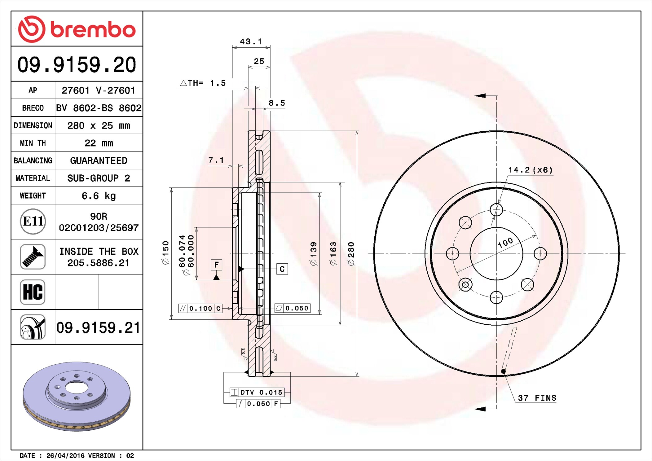 BREMBO Jarrulevy 09.9159.21