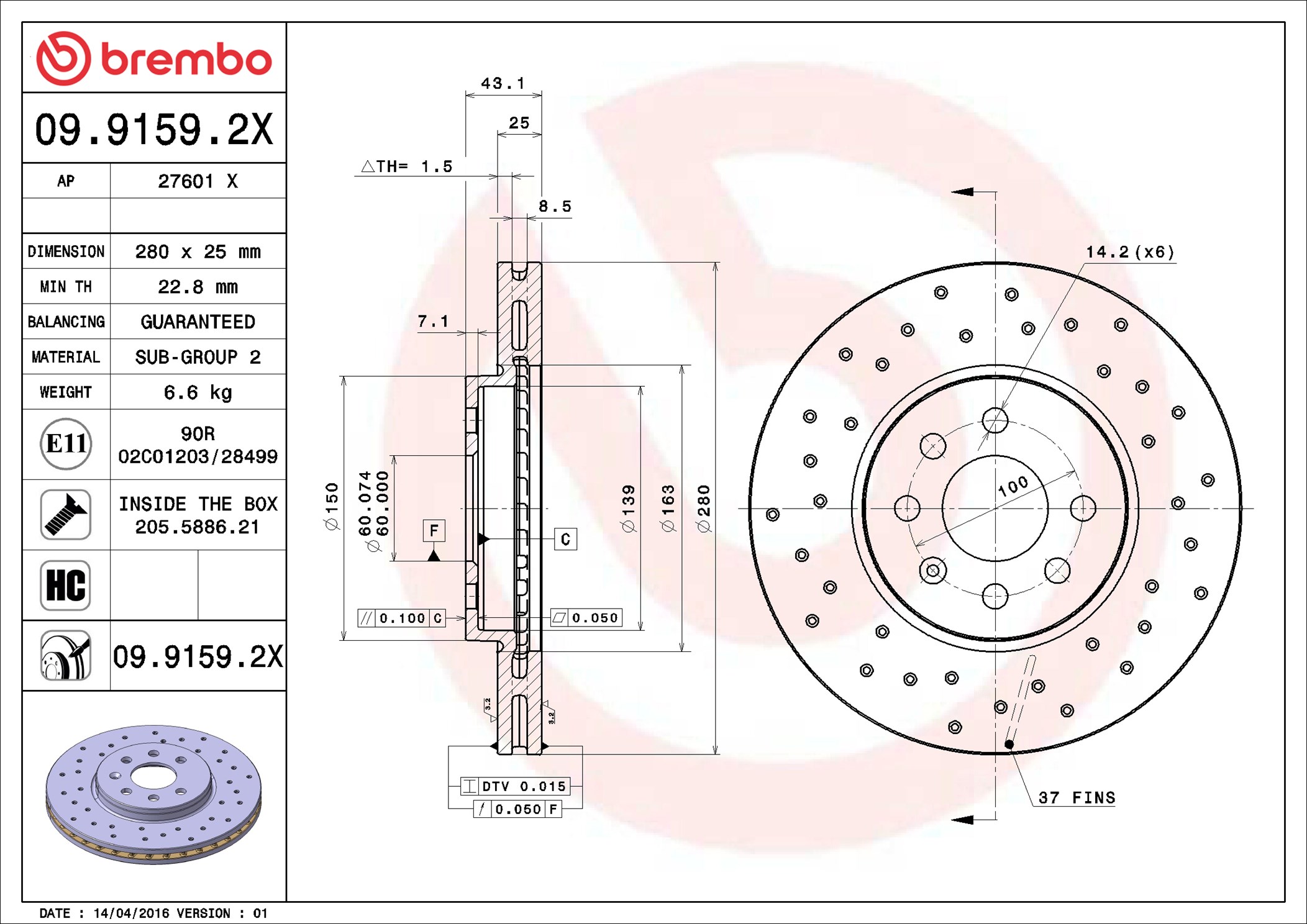 BREMBO Jarrulevy 09.9159.2X