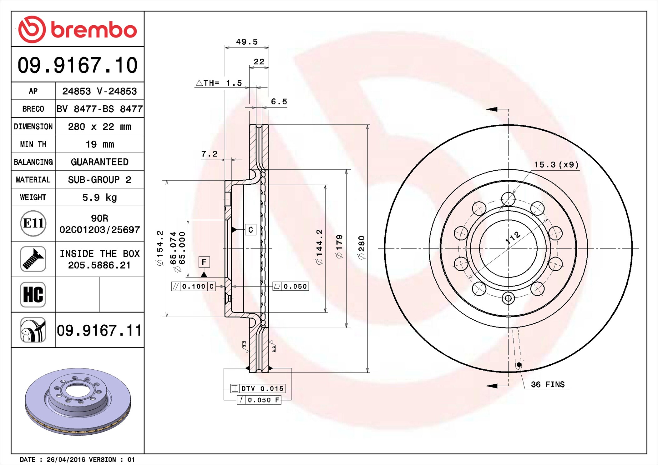 BREMBO stabdžių diskas 09.9167.10