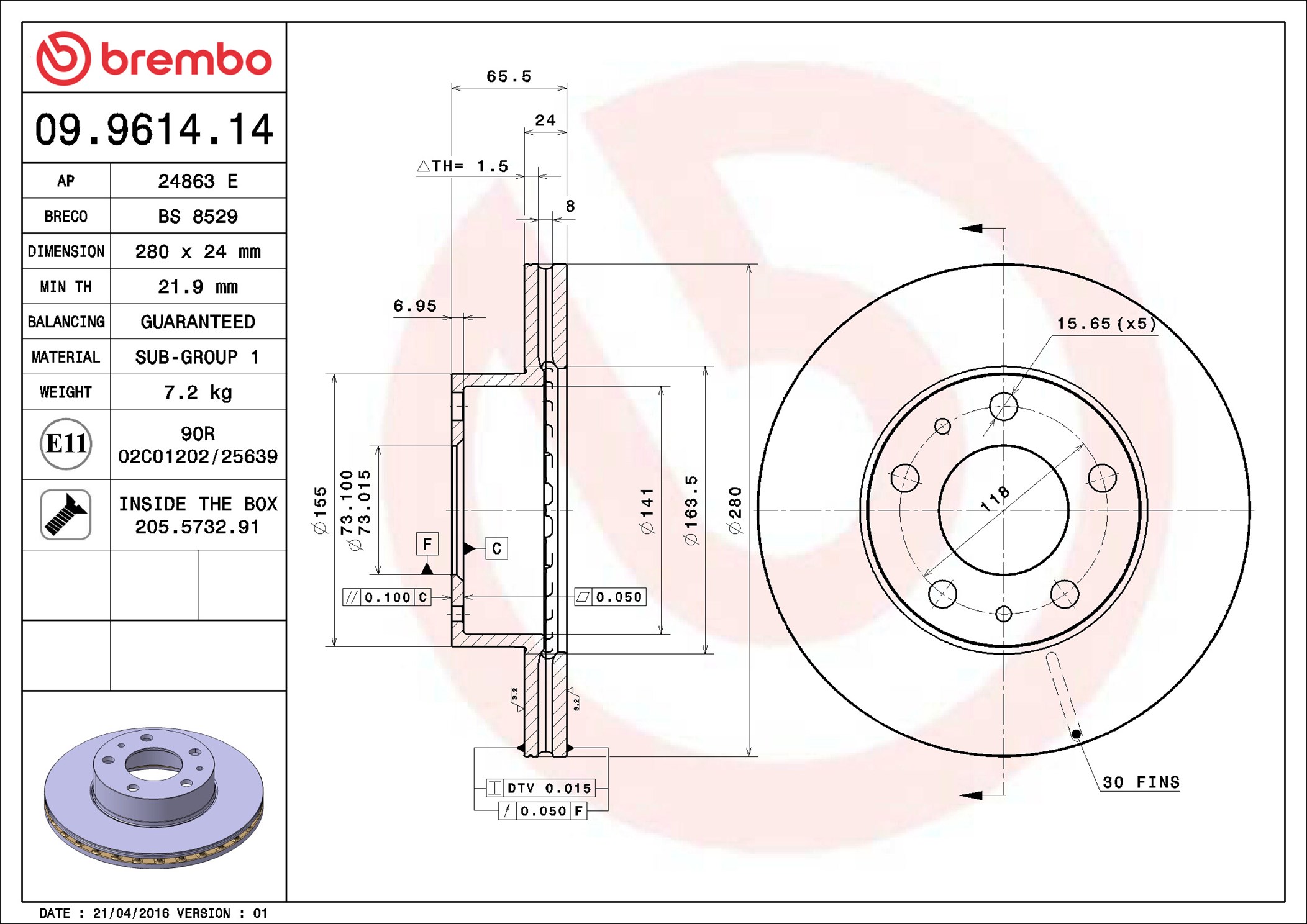 BREMBO Piduriketas 09.9614.14
