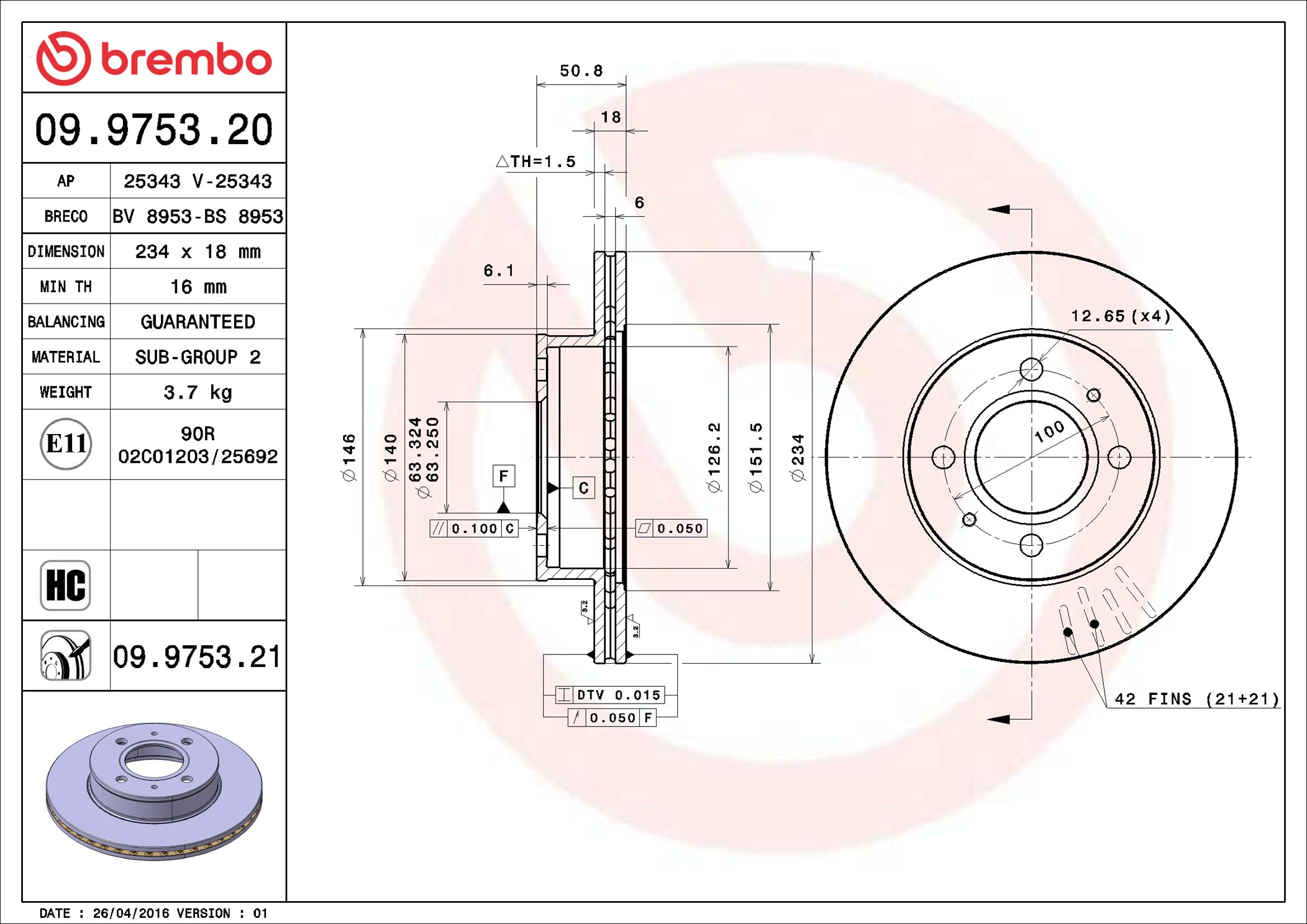 BREMBO Piduriketas 09.9753.21