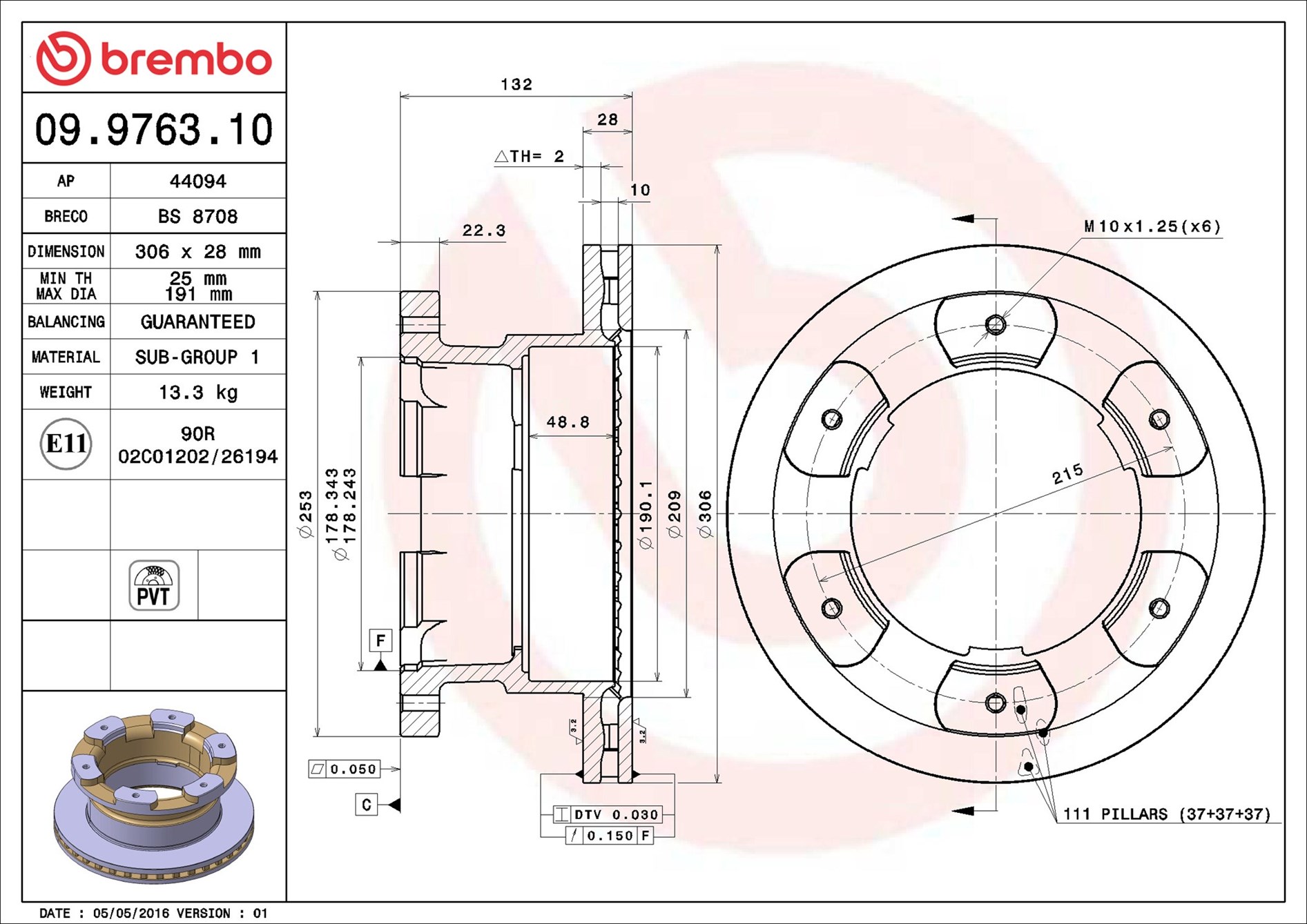 BREMBO Jarrulevy 09.9763.10
