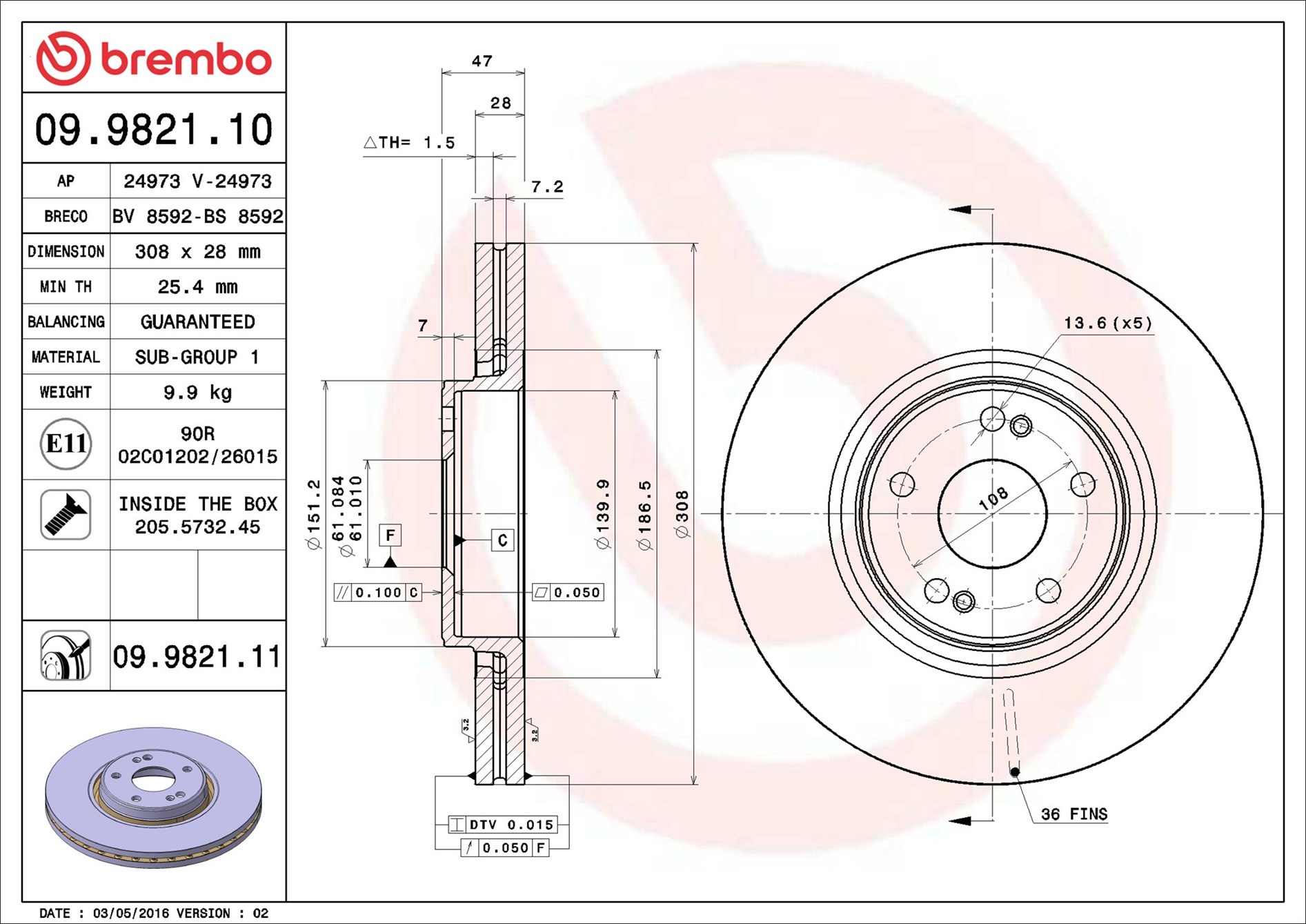 BREMBO Piduriketas 09.9821.11