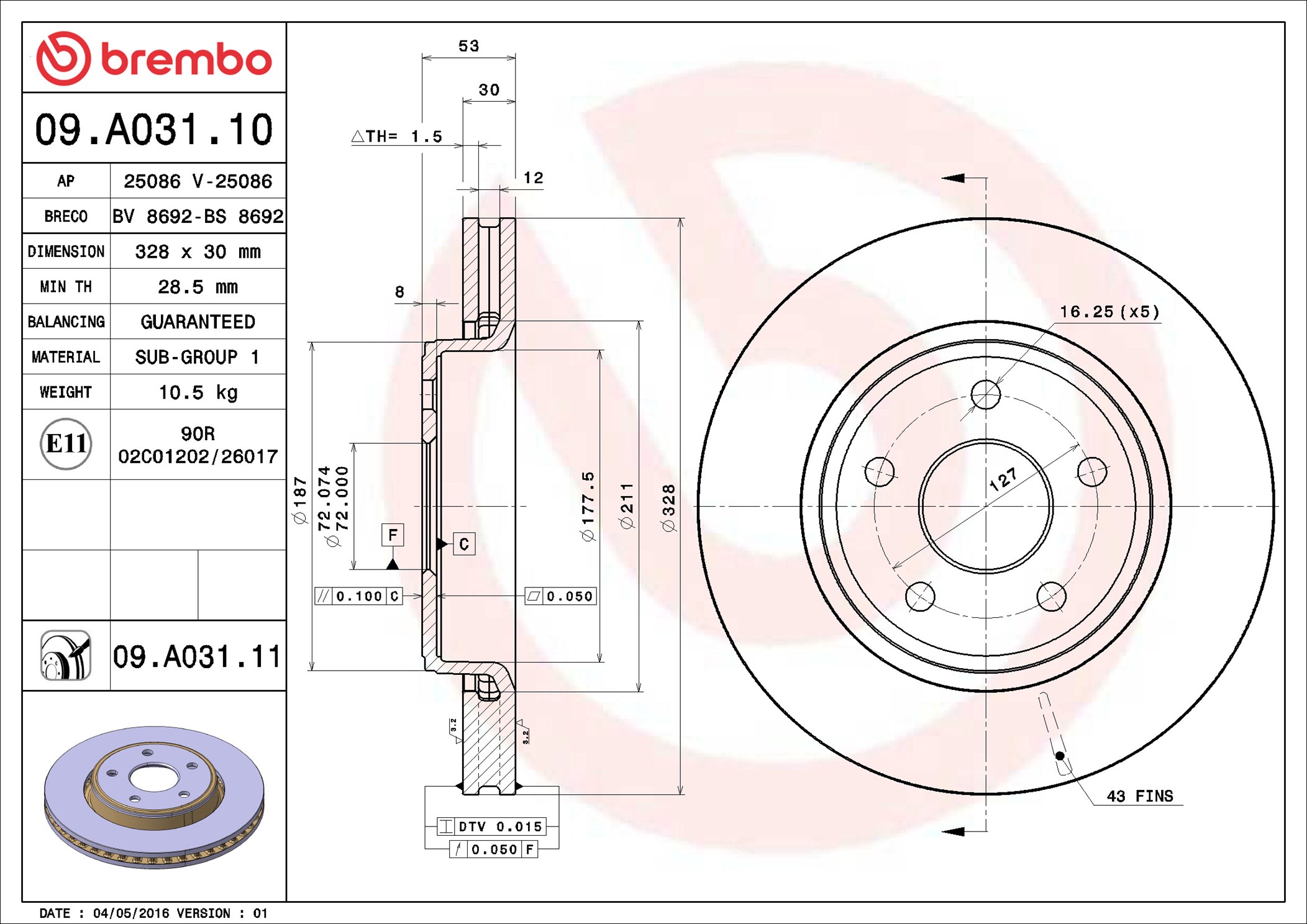 BREMBO Jarrulevy 09.A031.11