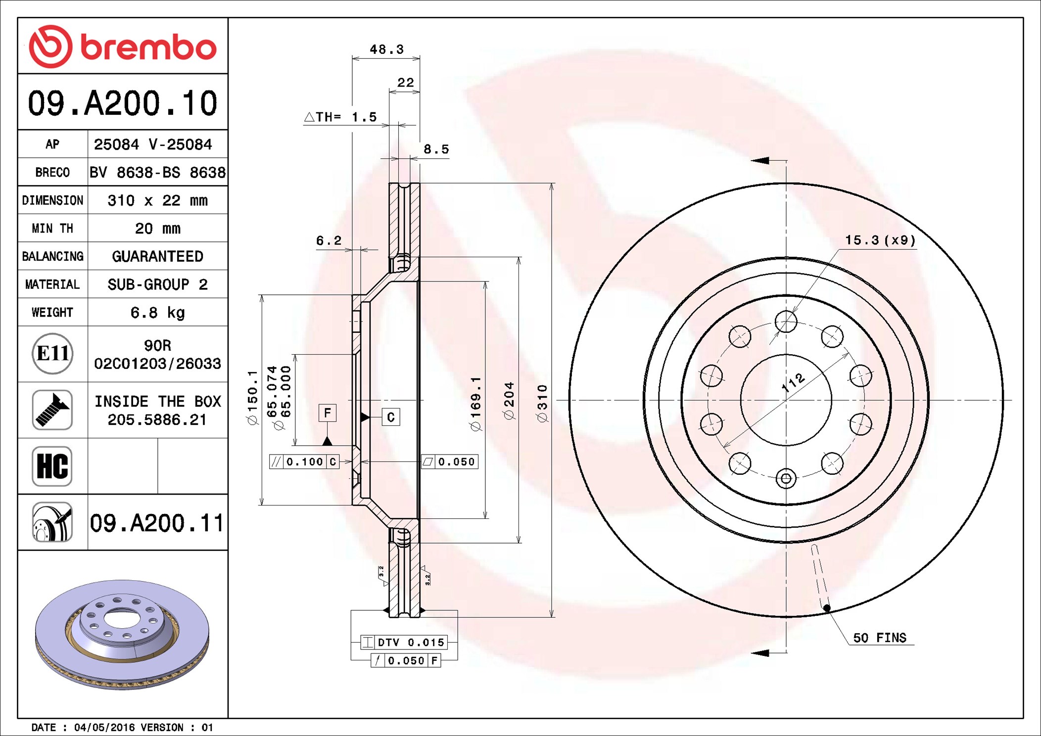 BREMBO Jarrulevy 09.A200.11
