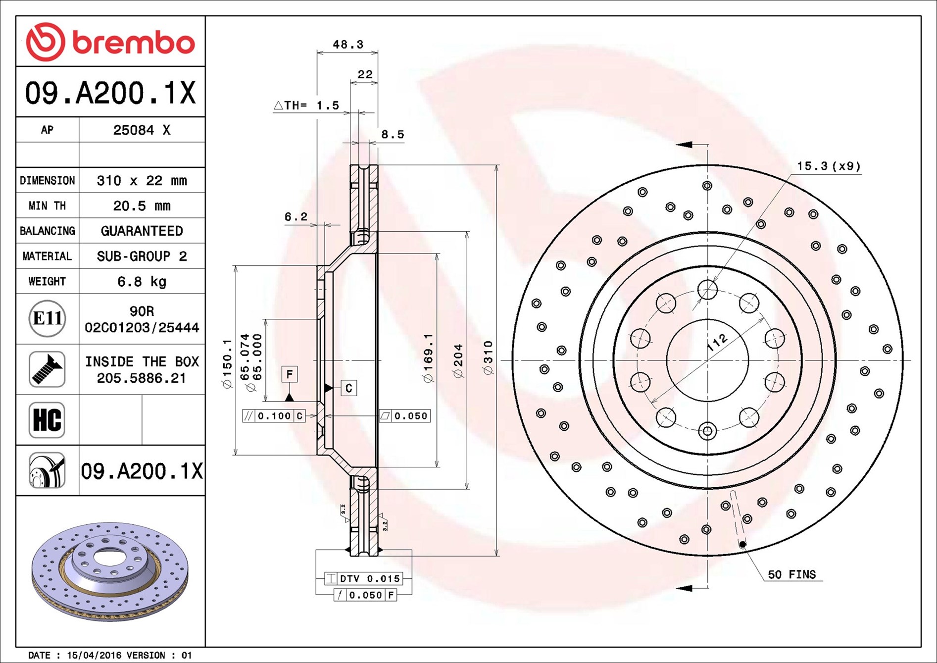 BREMBO Jarrulevy 09.A200.1X