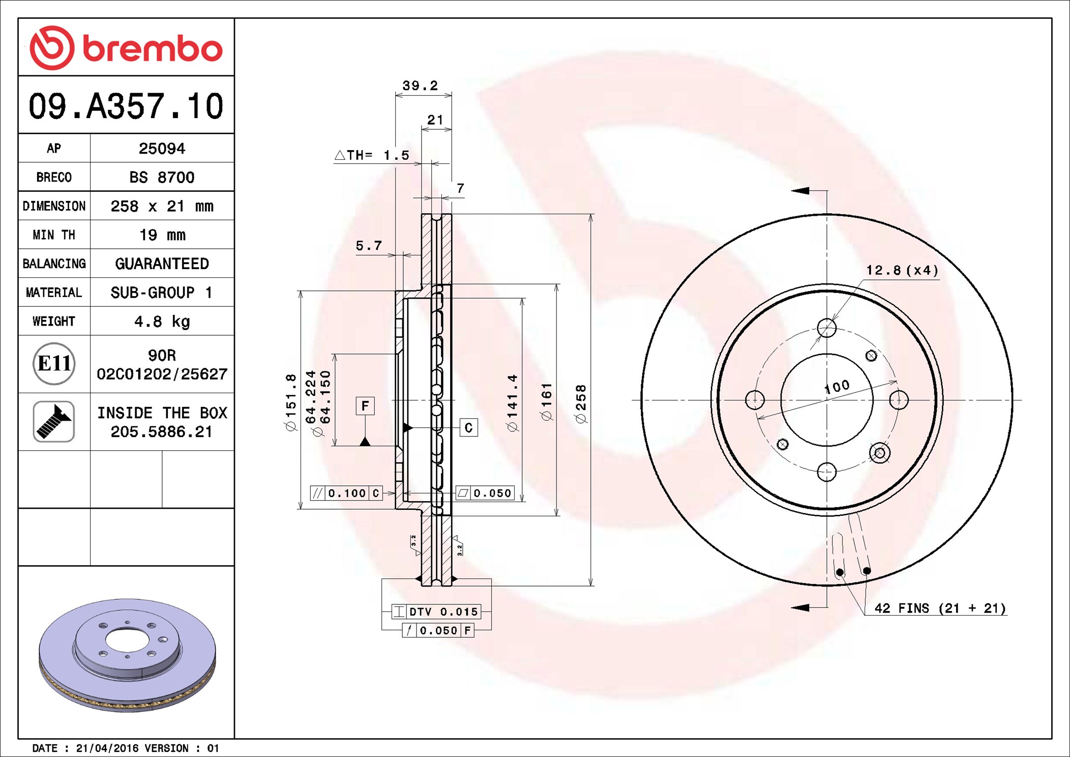 BREMBO Piduriketas 09.A357.10