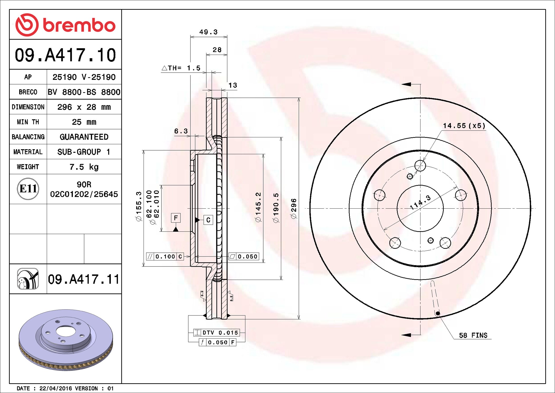 BREMBO Jarrulevy 09.A417.11