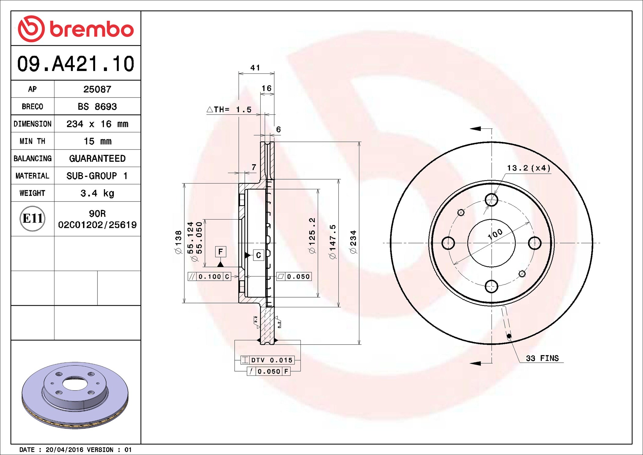 BREMBO Piduriketas 09.A421.10