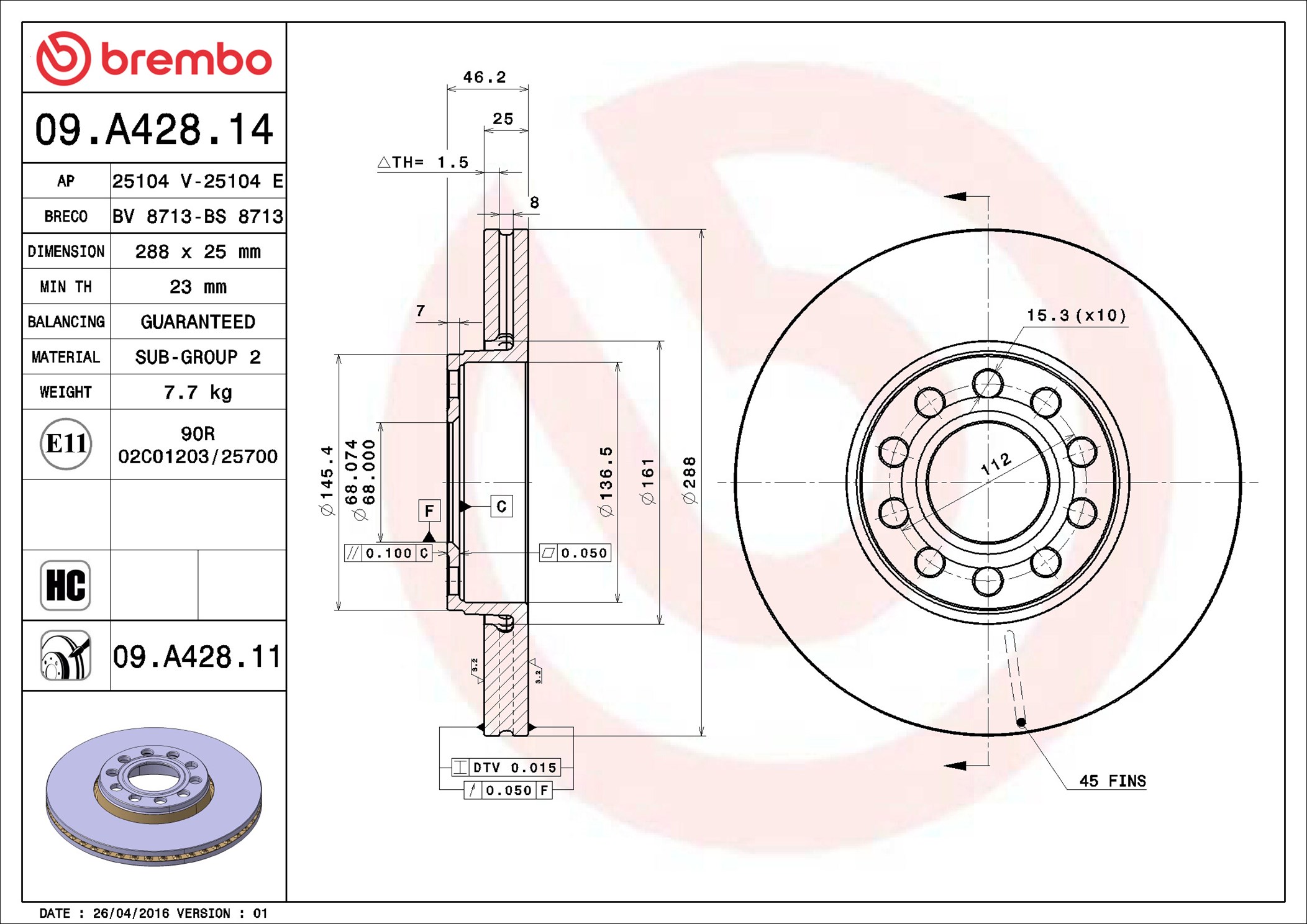 BREMBO stabdžių diskas 09.A428.11