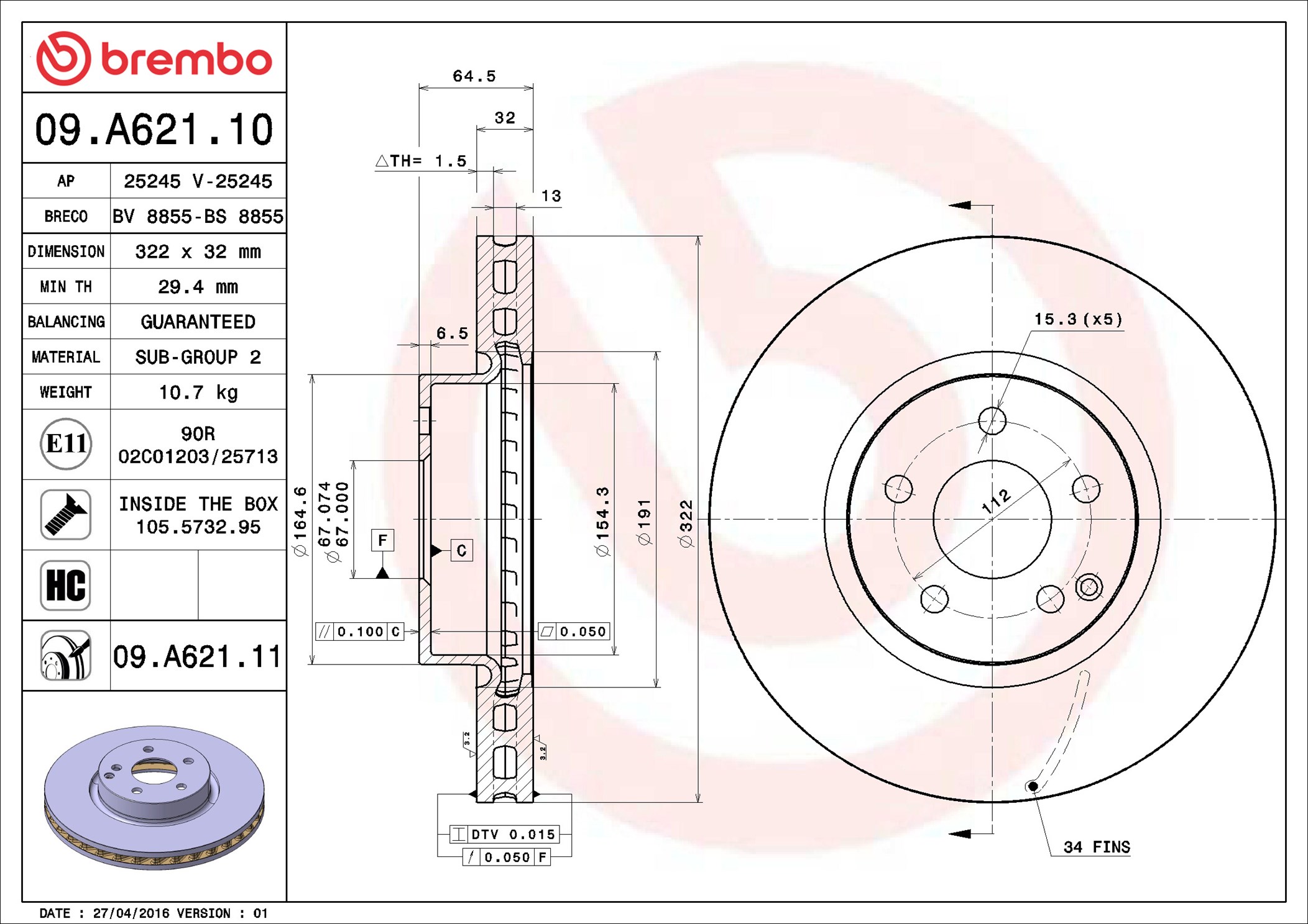 BREMBO Piduriketas 09.A621.10