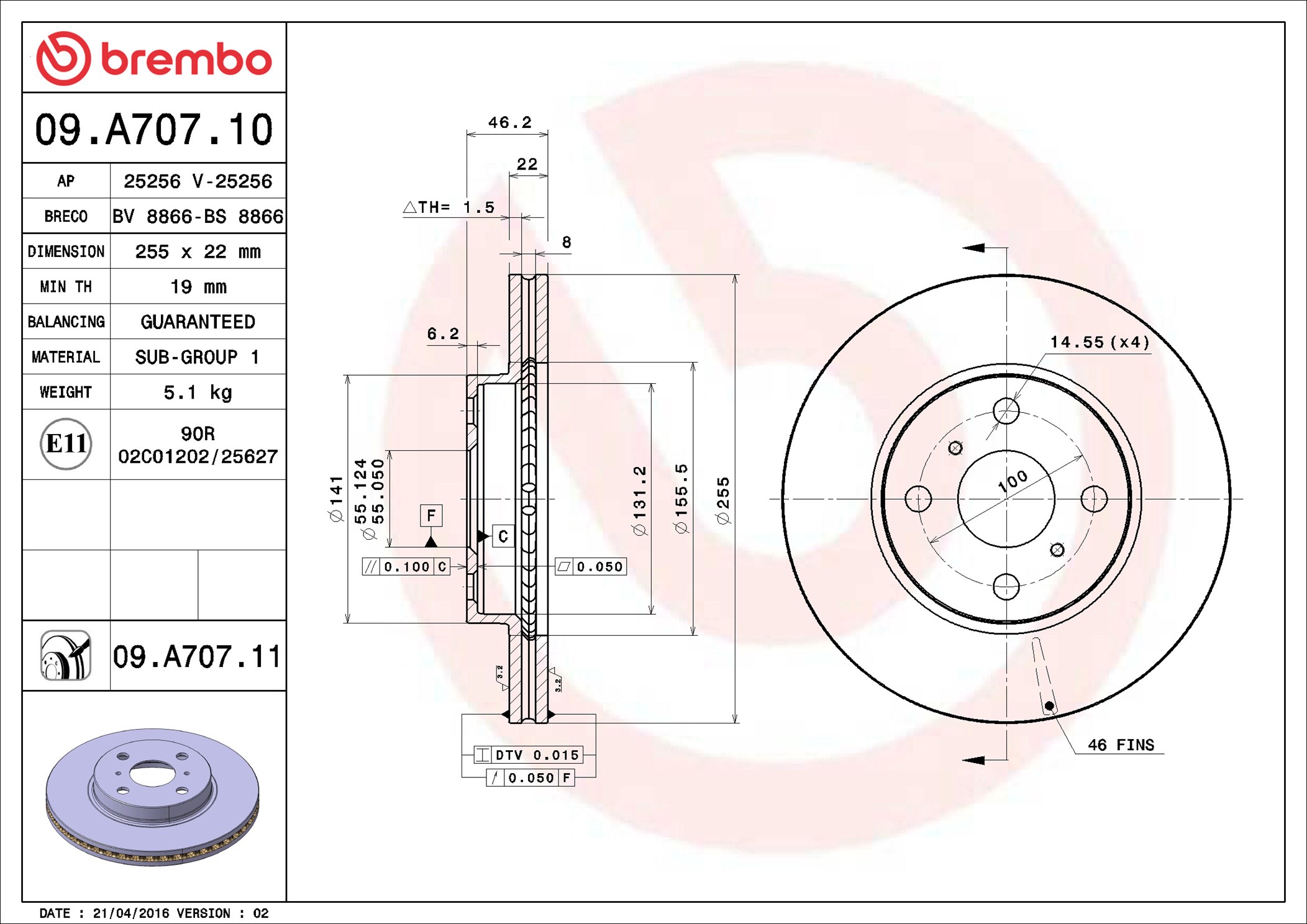 BREMBO Jarrulevy 09.A707.11