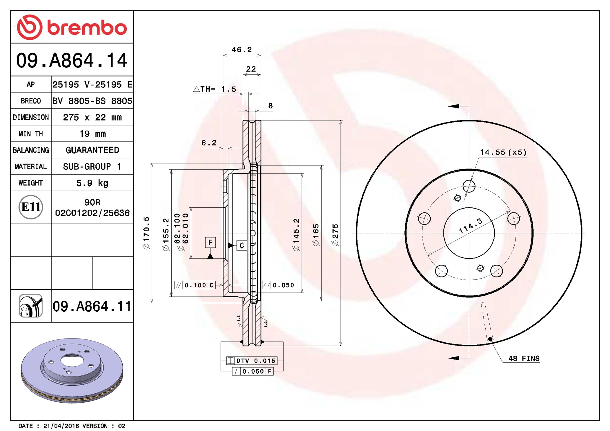 BREMBO Piduriketas 09.A864.11