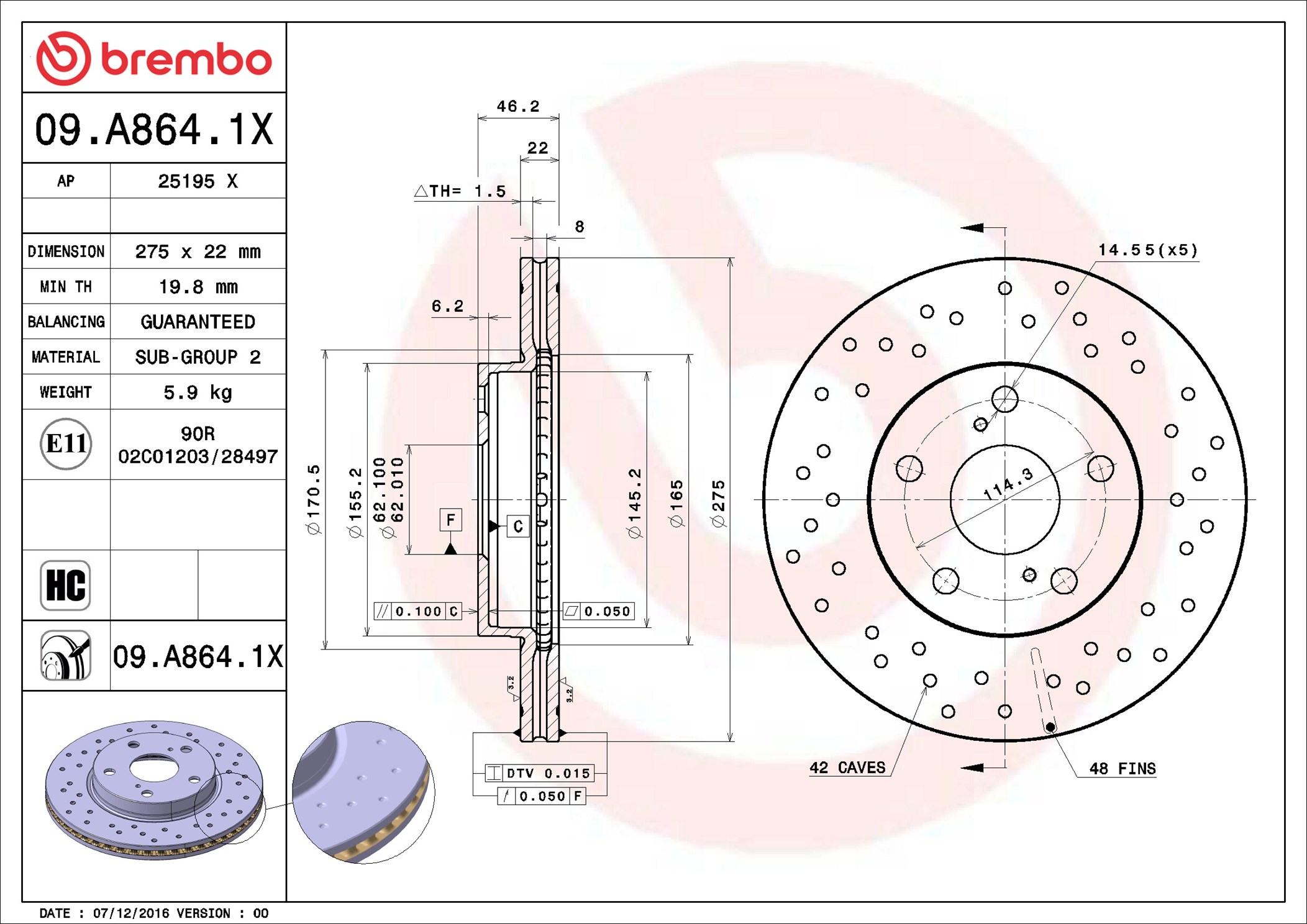 BREMBO Jarrulevy 09.A864.1X