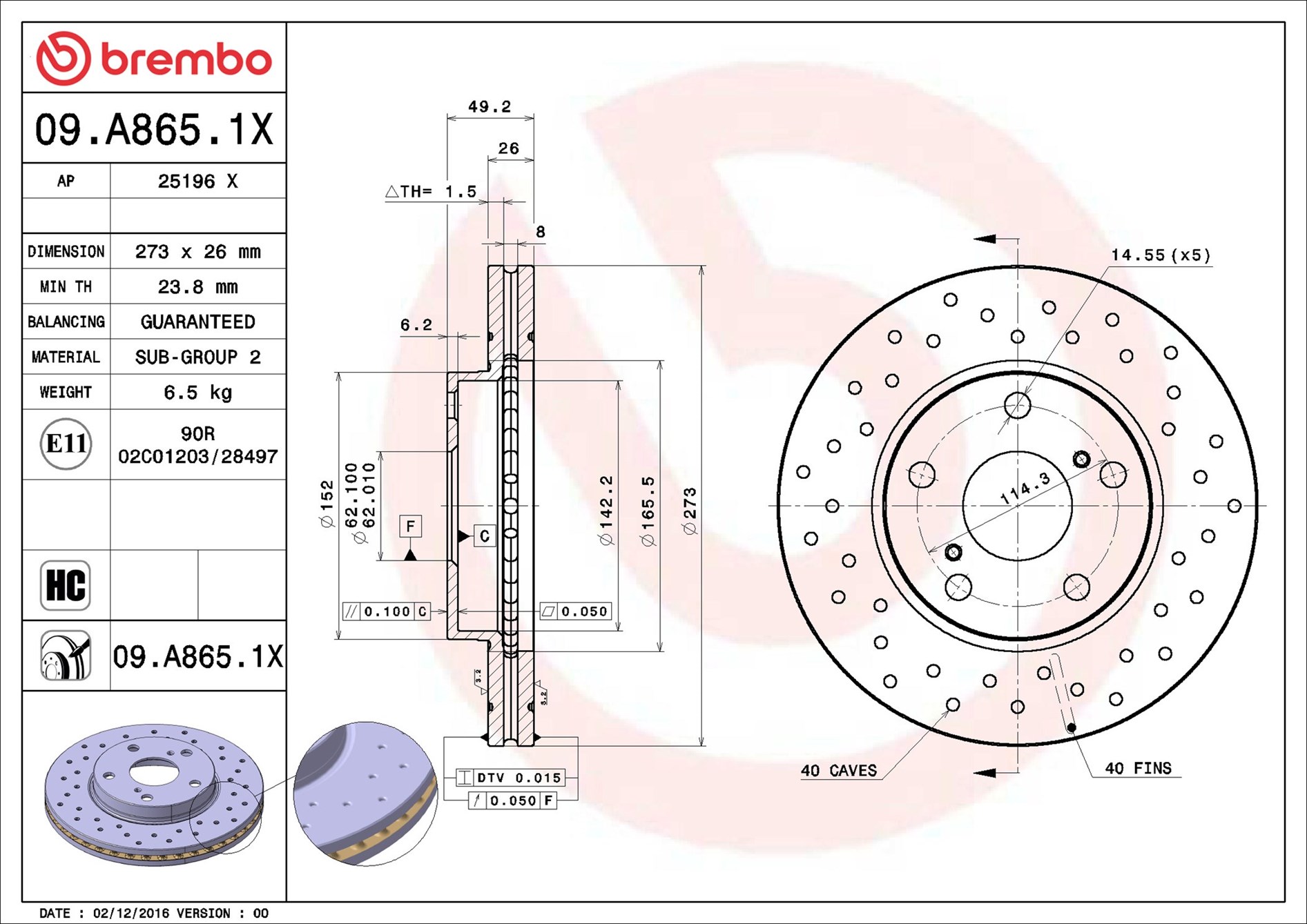 BREMBO Jarrulevy 09.A865.1X