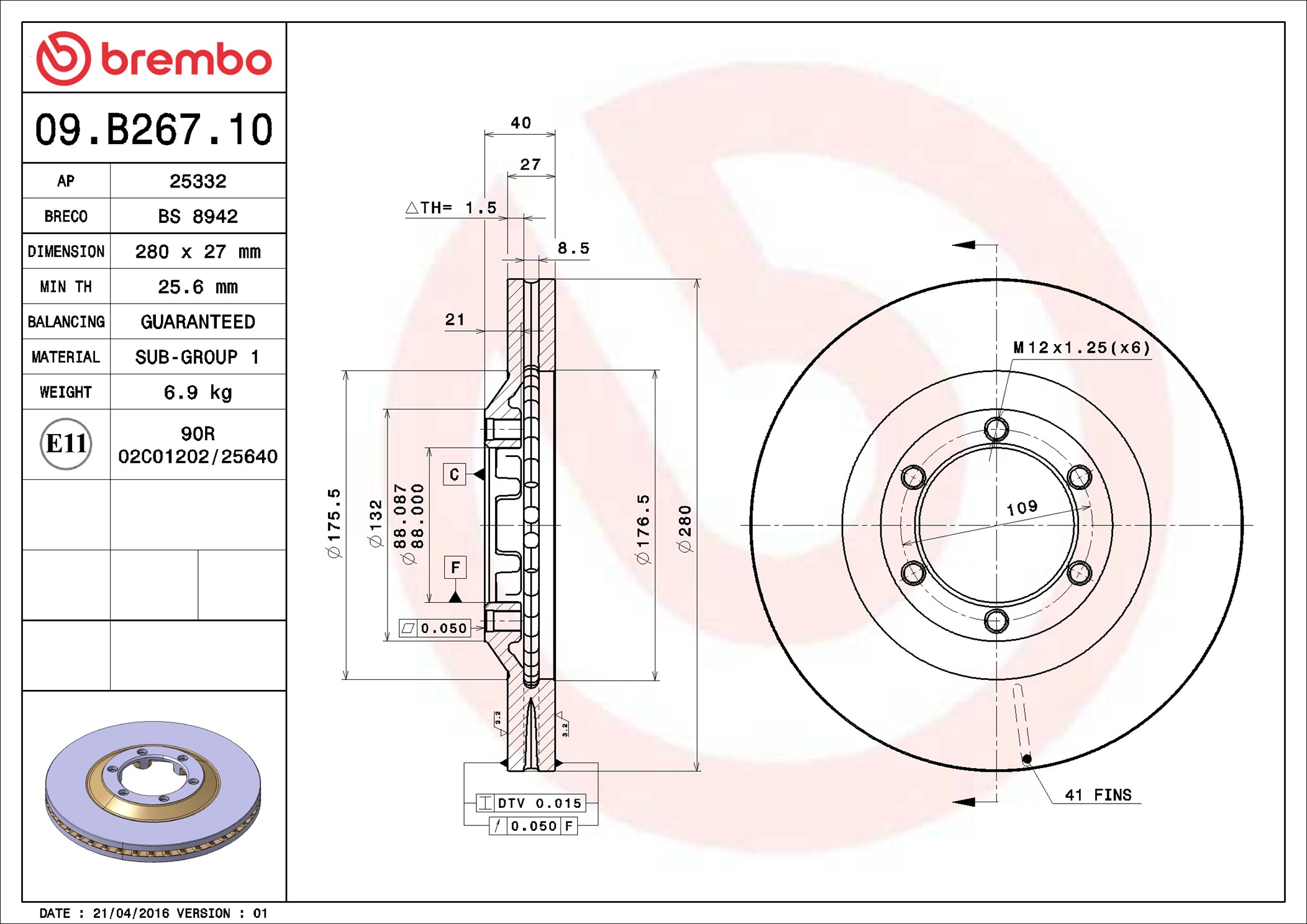 BREMBO Piduriketas 09.B267.10