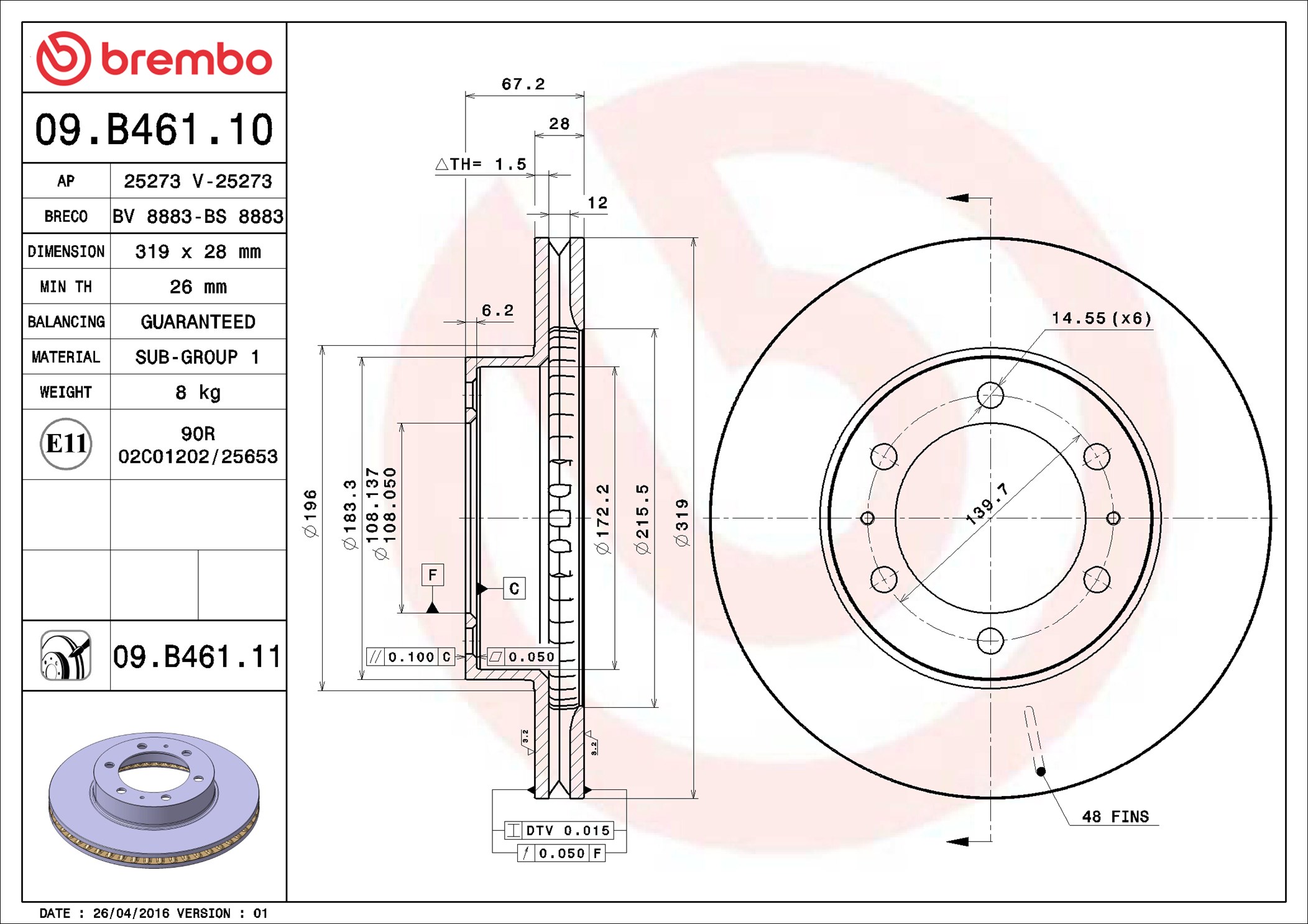 BREMBO Jarrulevy 09.B461.11