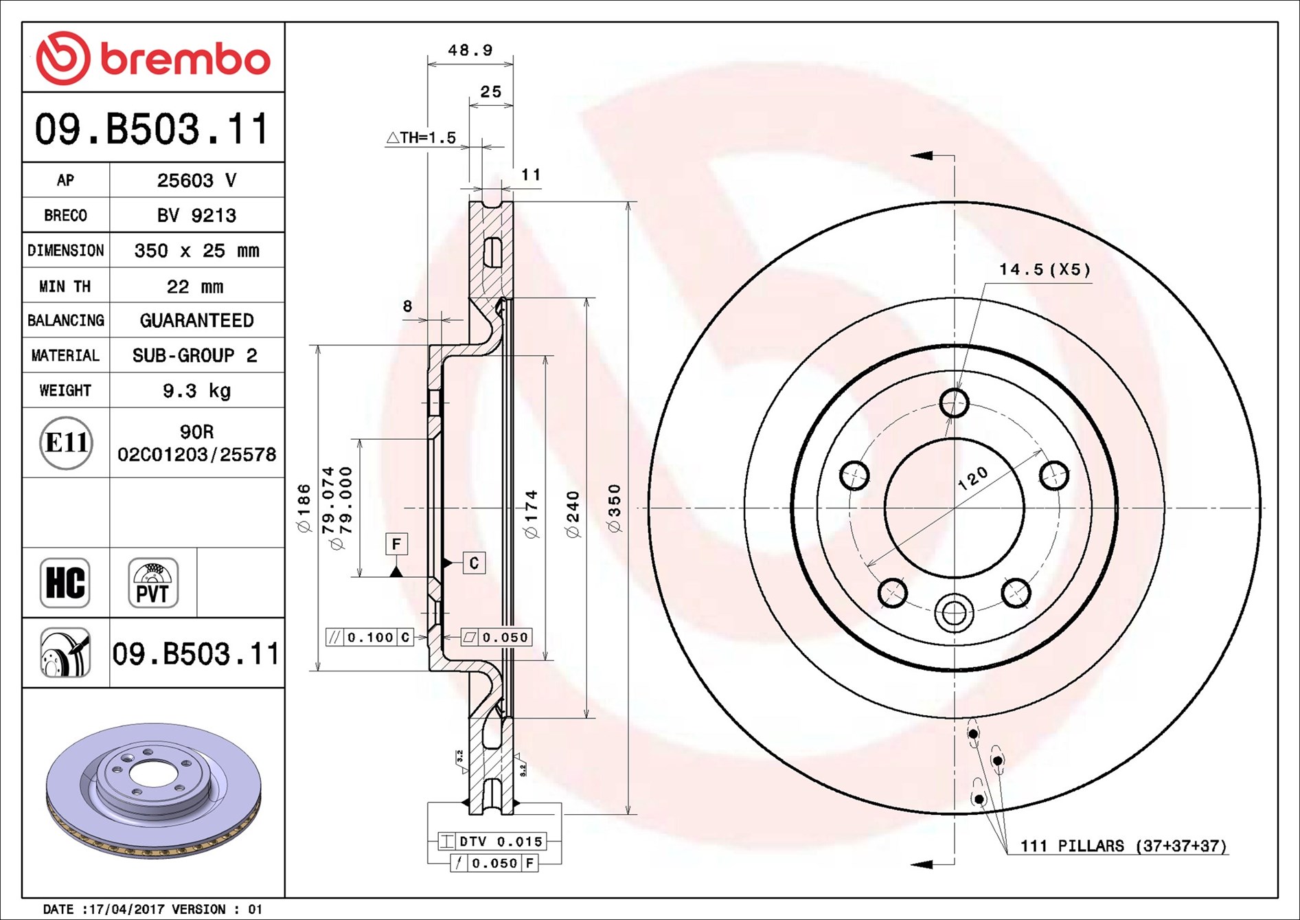 BREMBO Bromsskiva 09.B503.11
