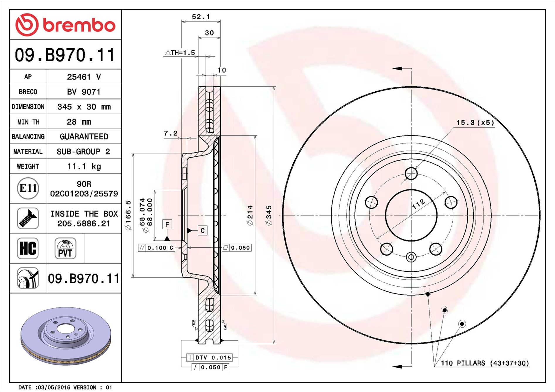 BREMBO Jarrulevy 09.B970.11