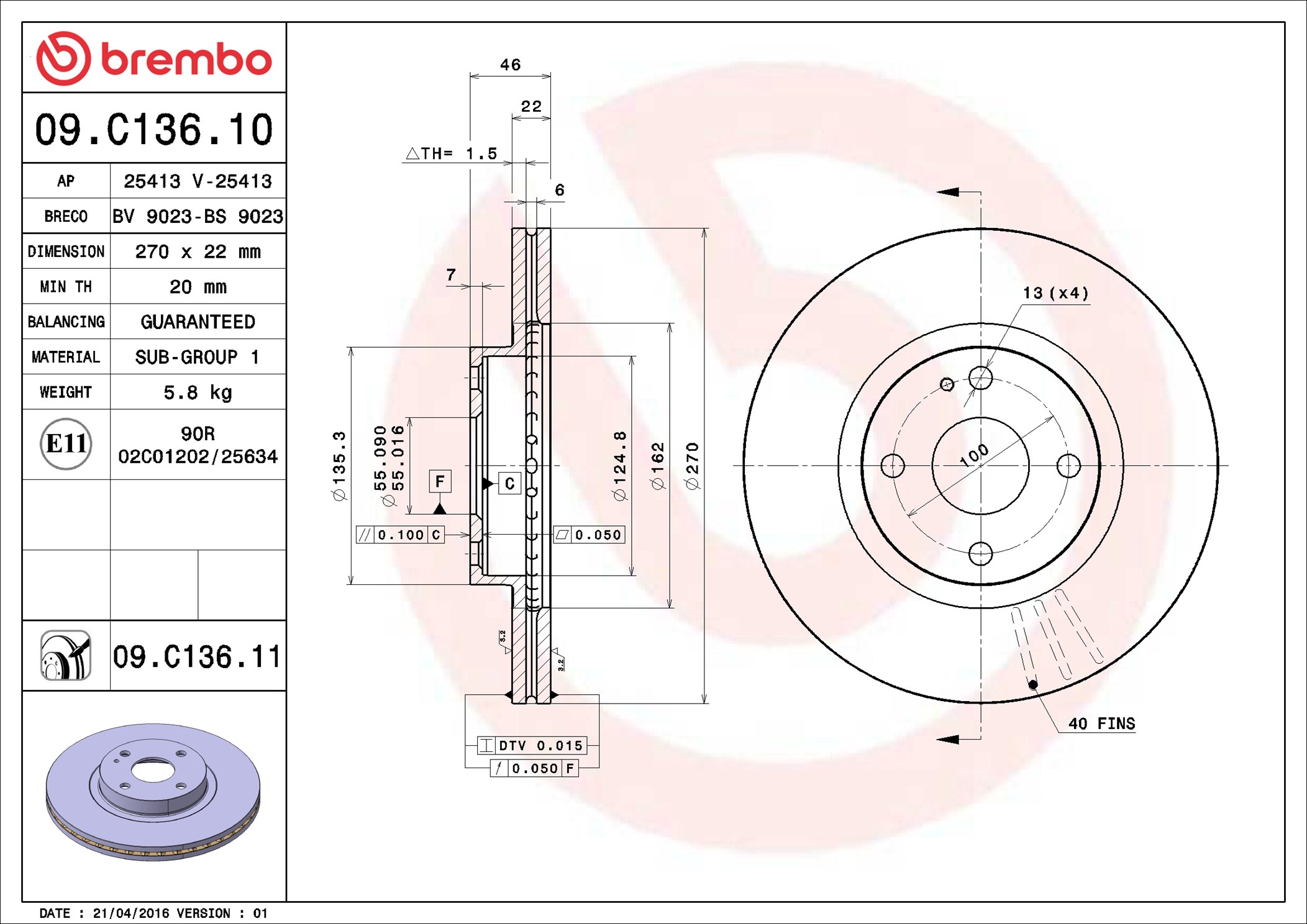 BREMBO Jarrulevy 09.C136.11