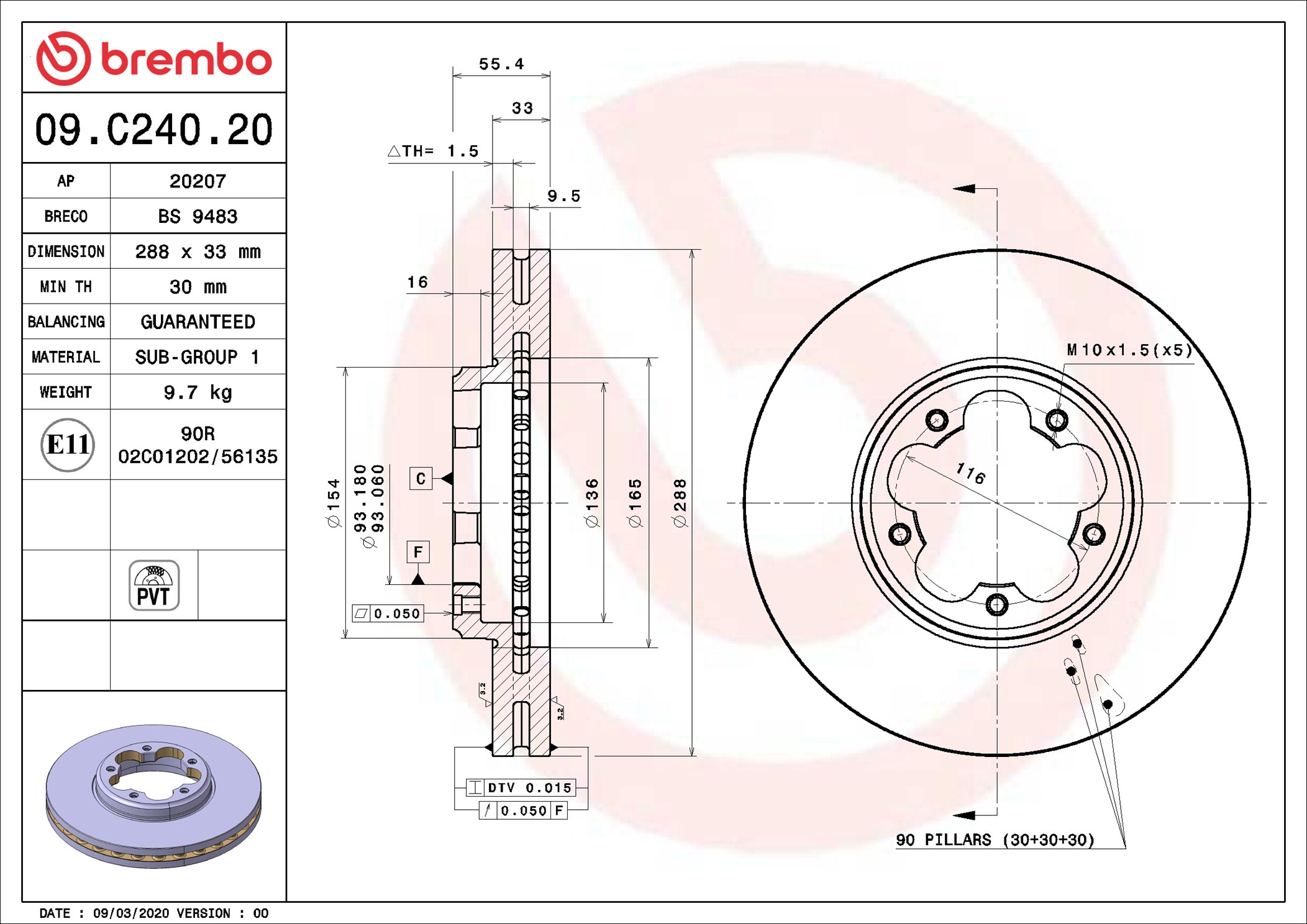 BREMBO Bromsskiva 09.C240.20