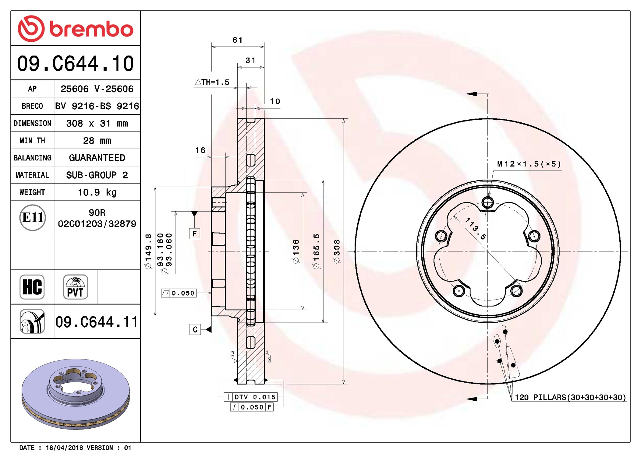 BREMBO Bromsskiva 09.C644.11