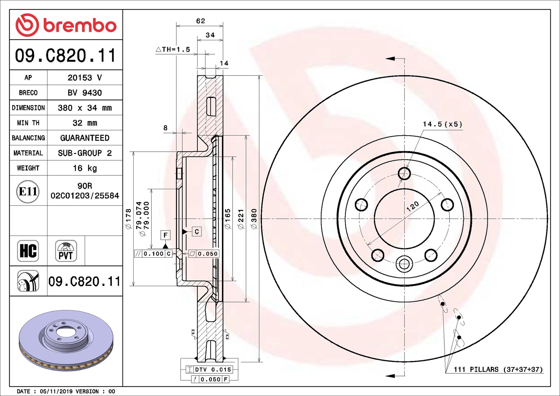 BREMBO Bromsskiva 09.C820.11