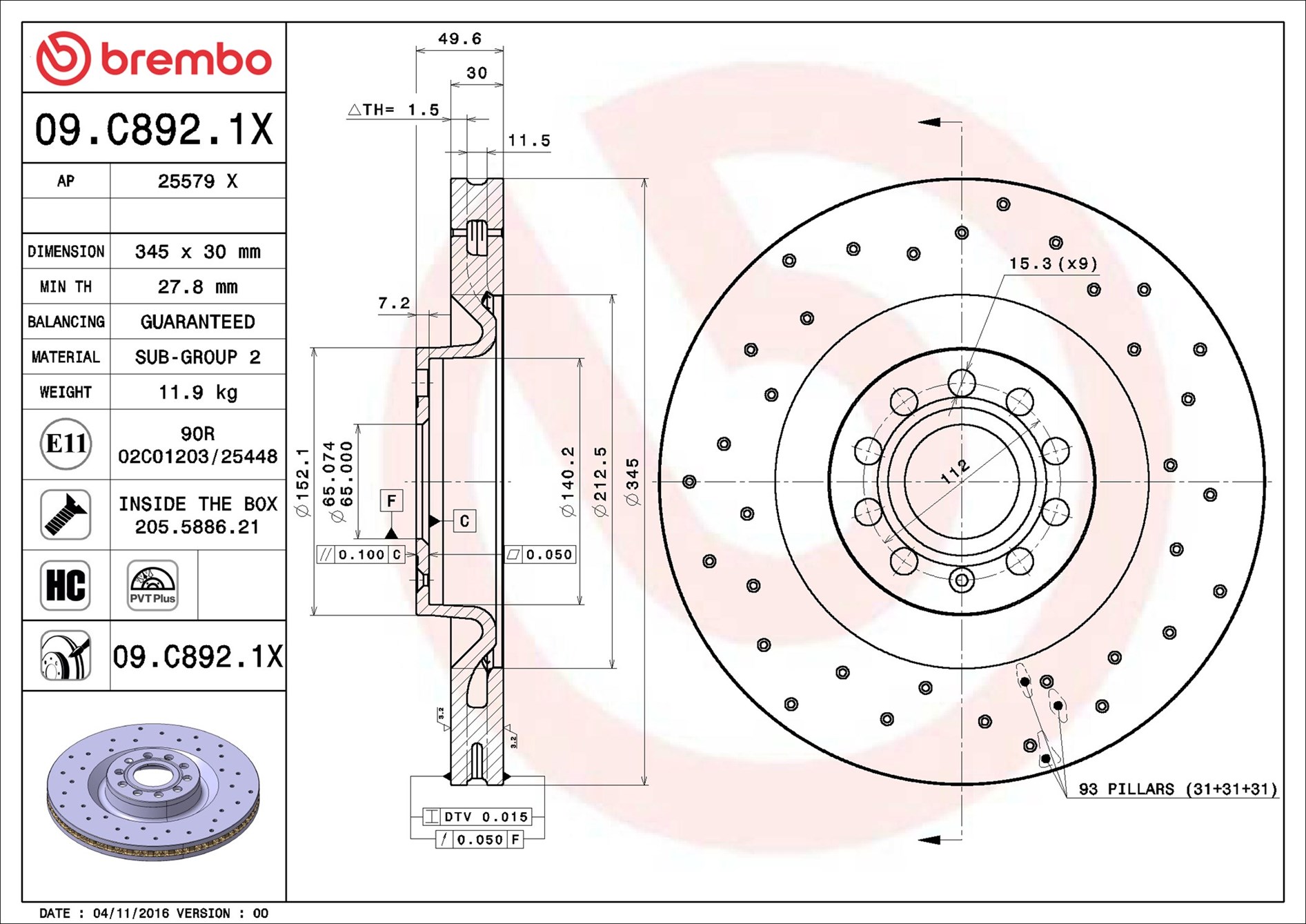 BREMBO stabdžių diskas 09.C892.1X