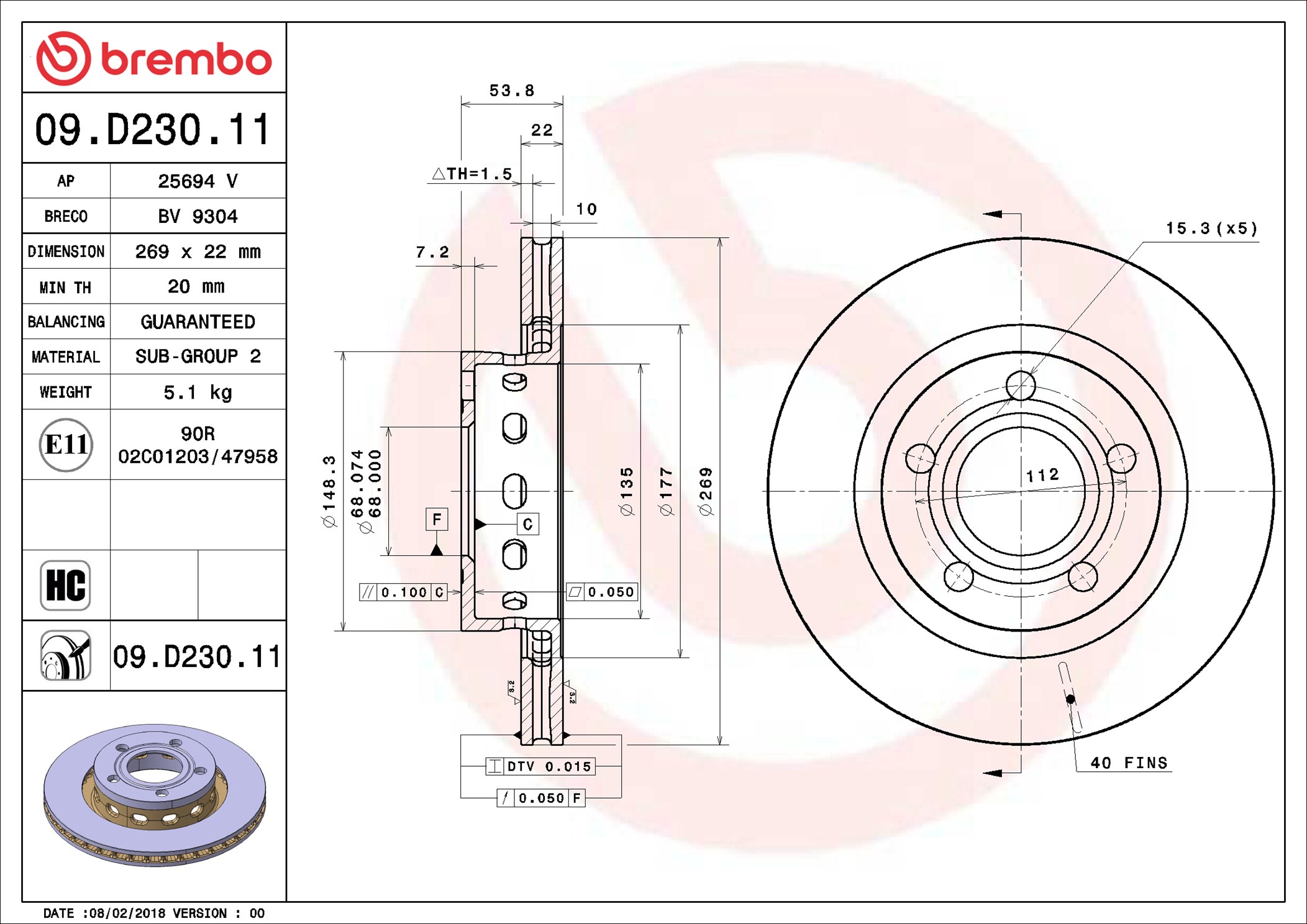 BREMBO stabdžių diskas 09.D230.11