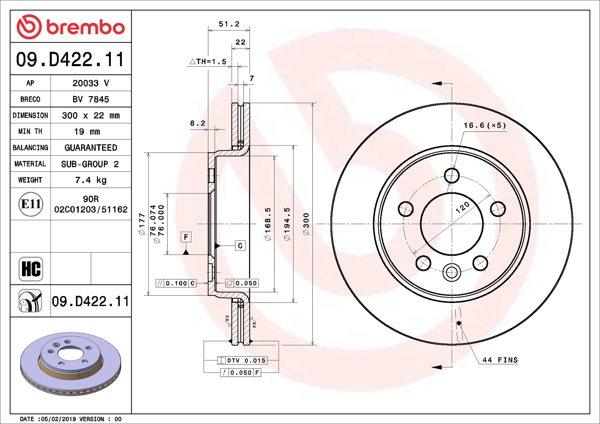 BREMBO stabdžių diskas 09.D422.11