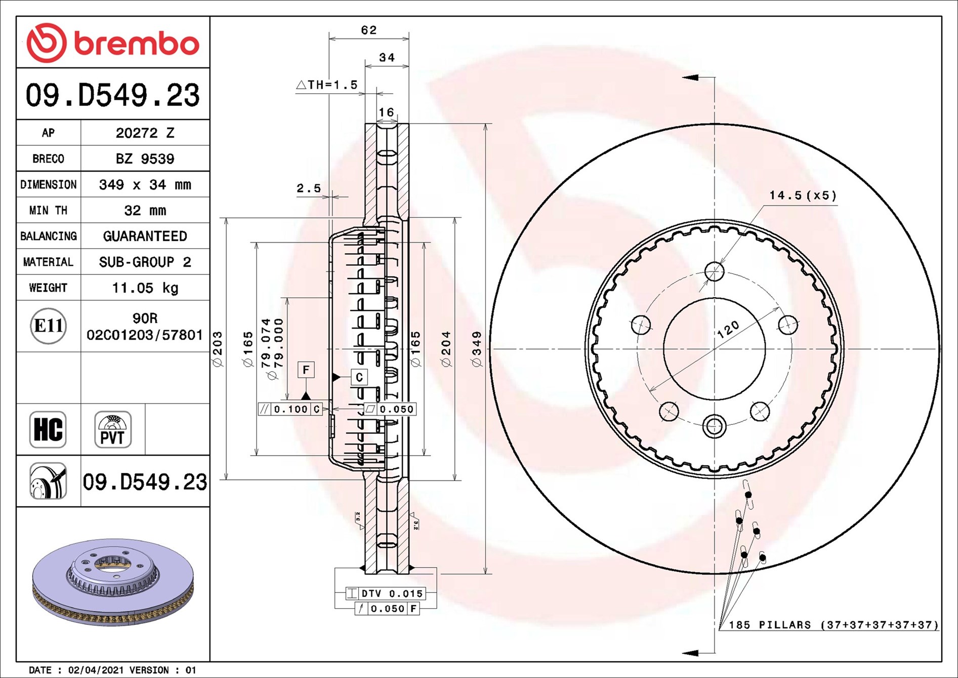 BREMBO Bromsskiva 09.D549.23