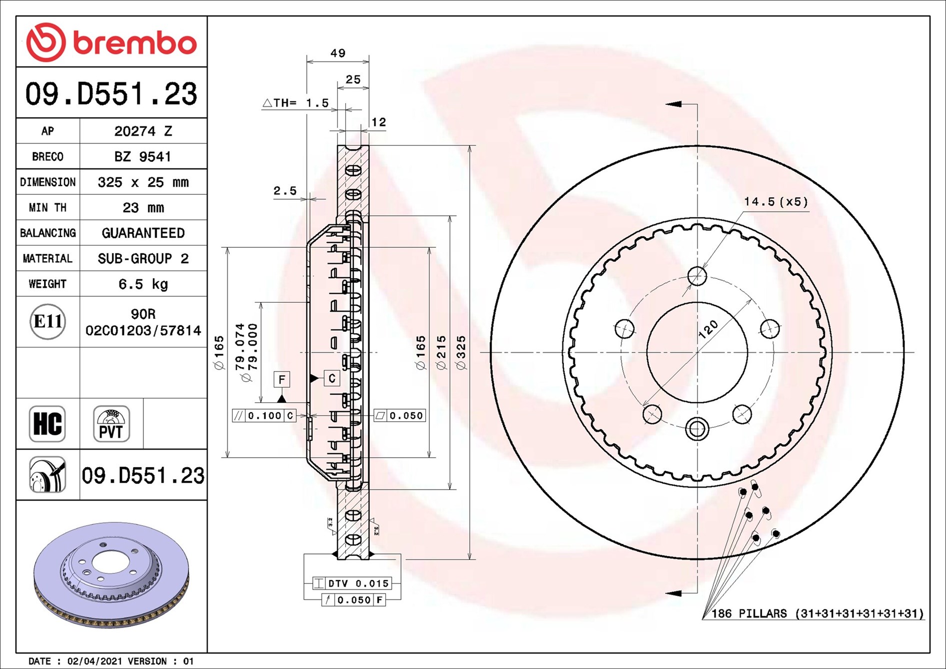 BREMBO Bromsskiva 09.D551.23