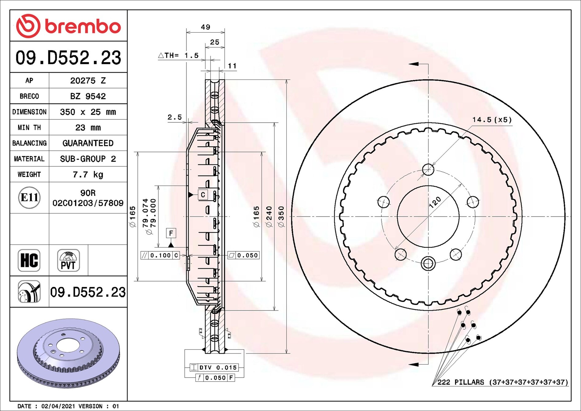 BREMBO Bromsskiva 09.D552.23