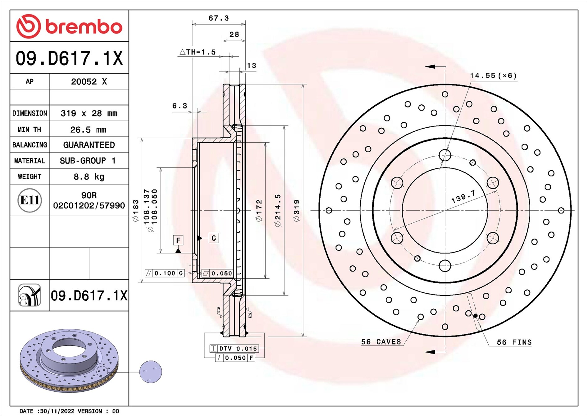 BREMBO Jarrulevy 09.D617.1X