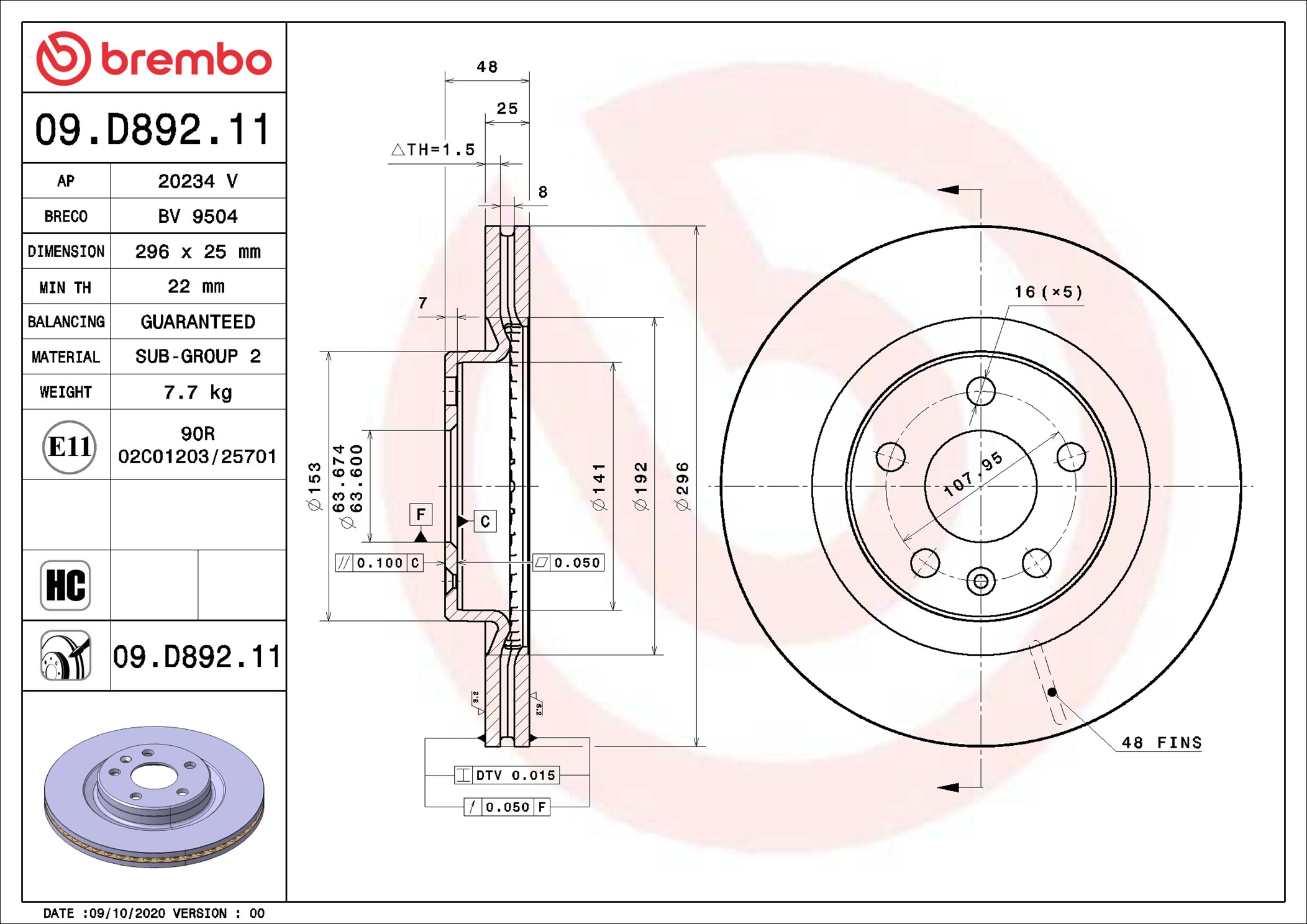 BREMBO Jarrulevy 09.D892.11