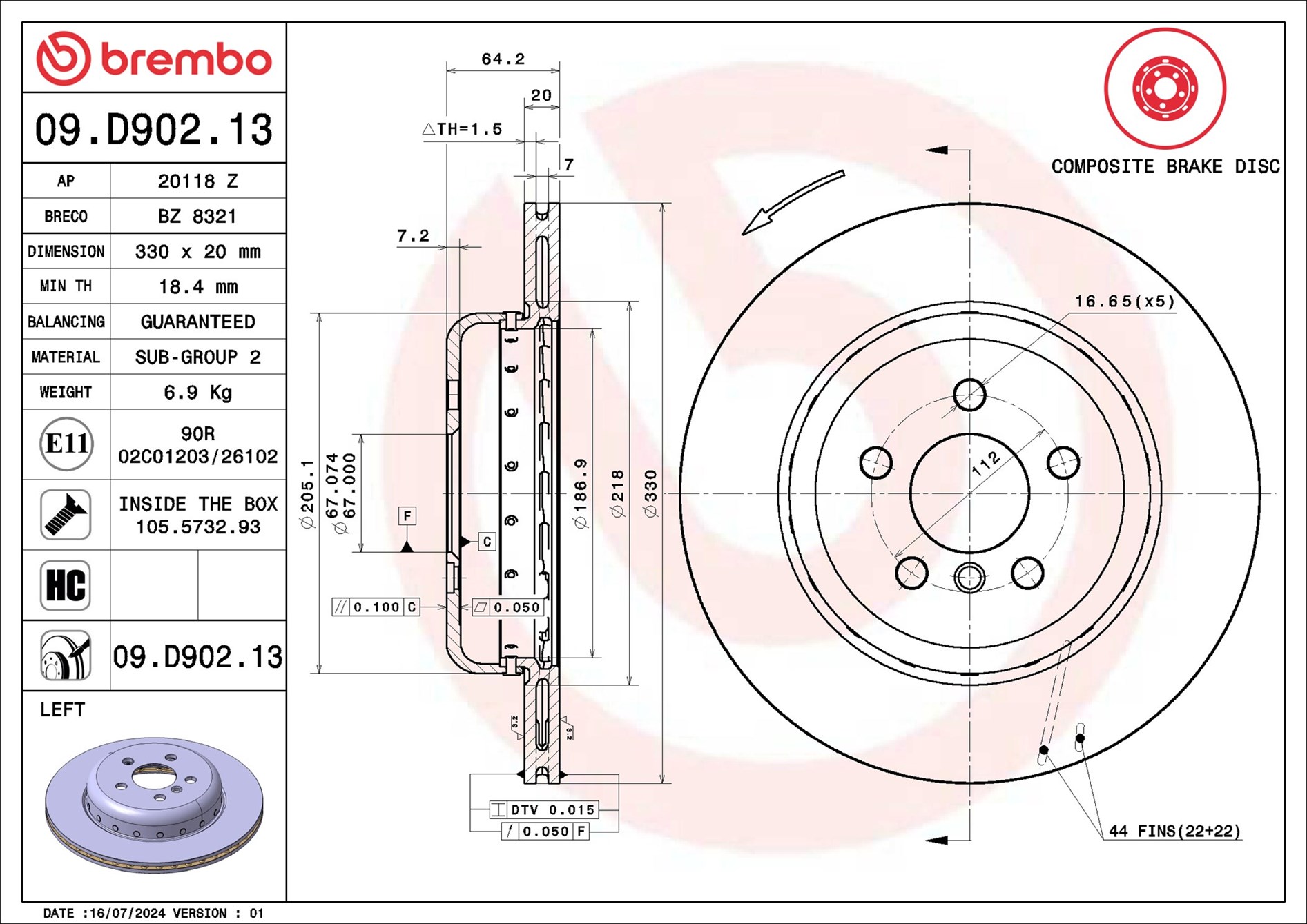 BREMBO Jarrulevy 09.D902.13