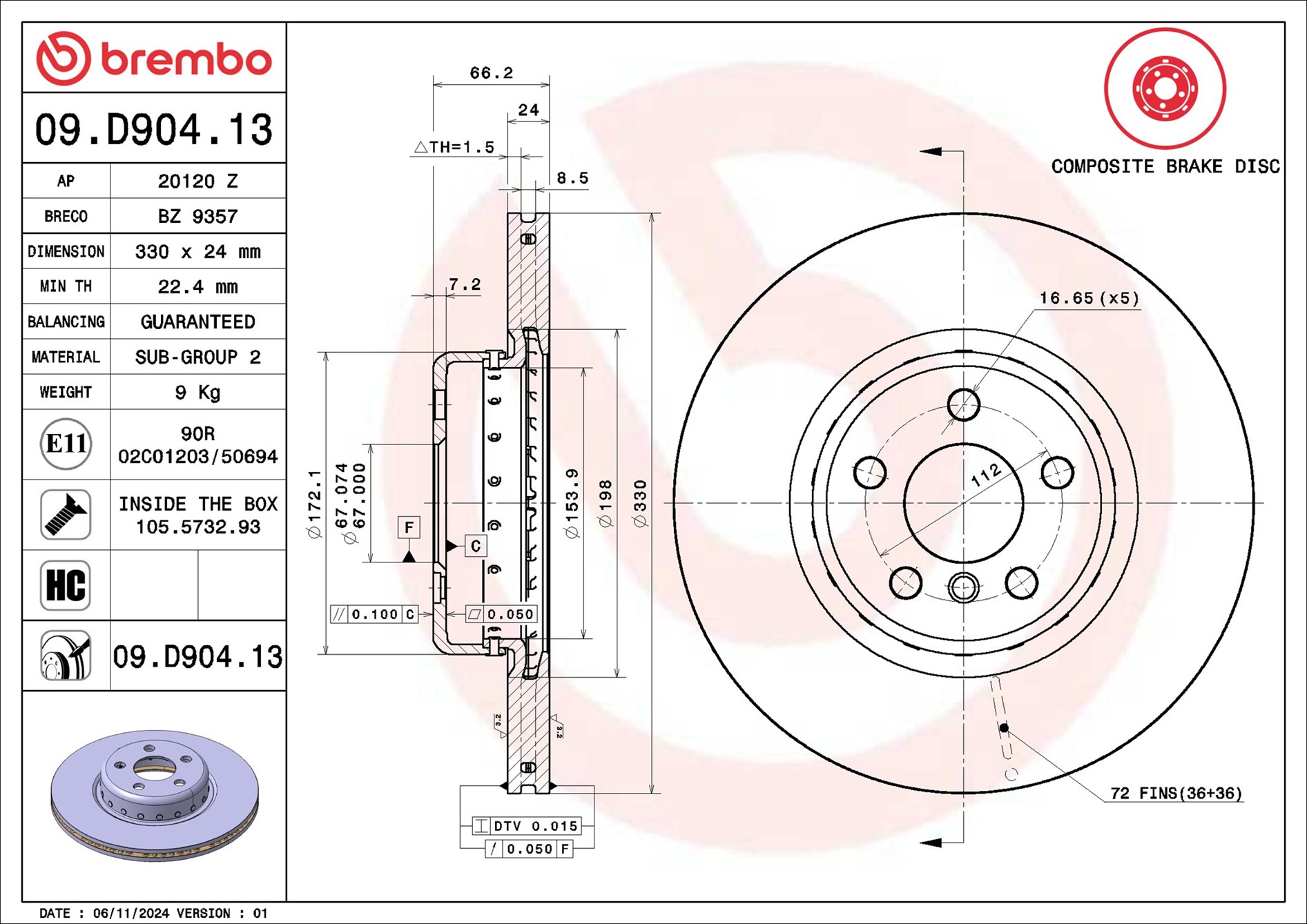BREMBO Jarrulevy 09.D904.13