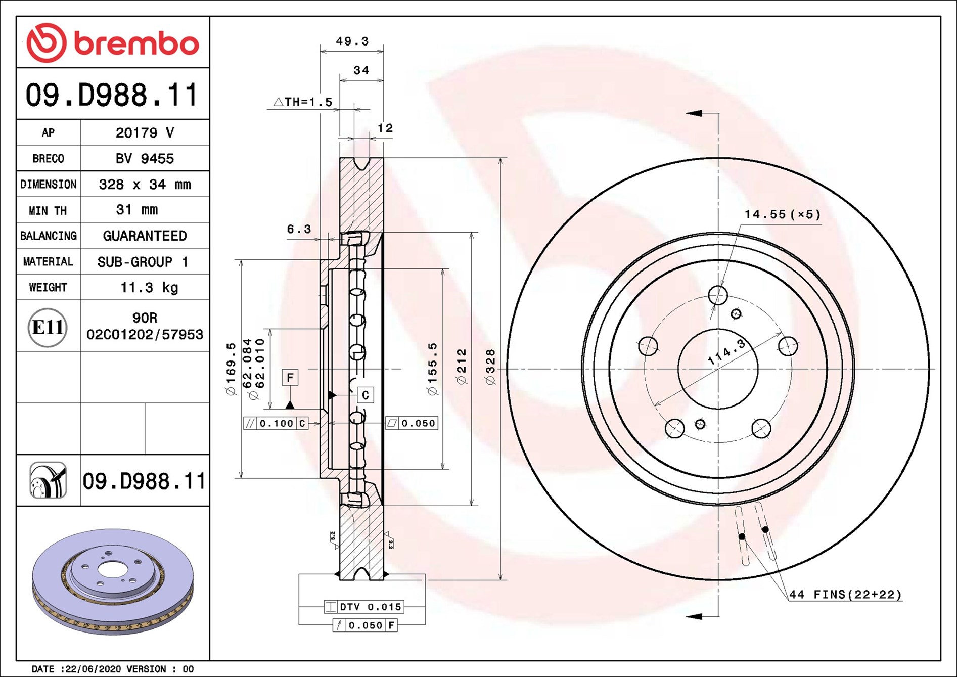 BREMBO Jarrulevy 09.D988.11