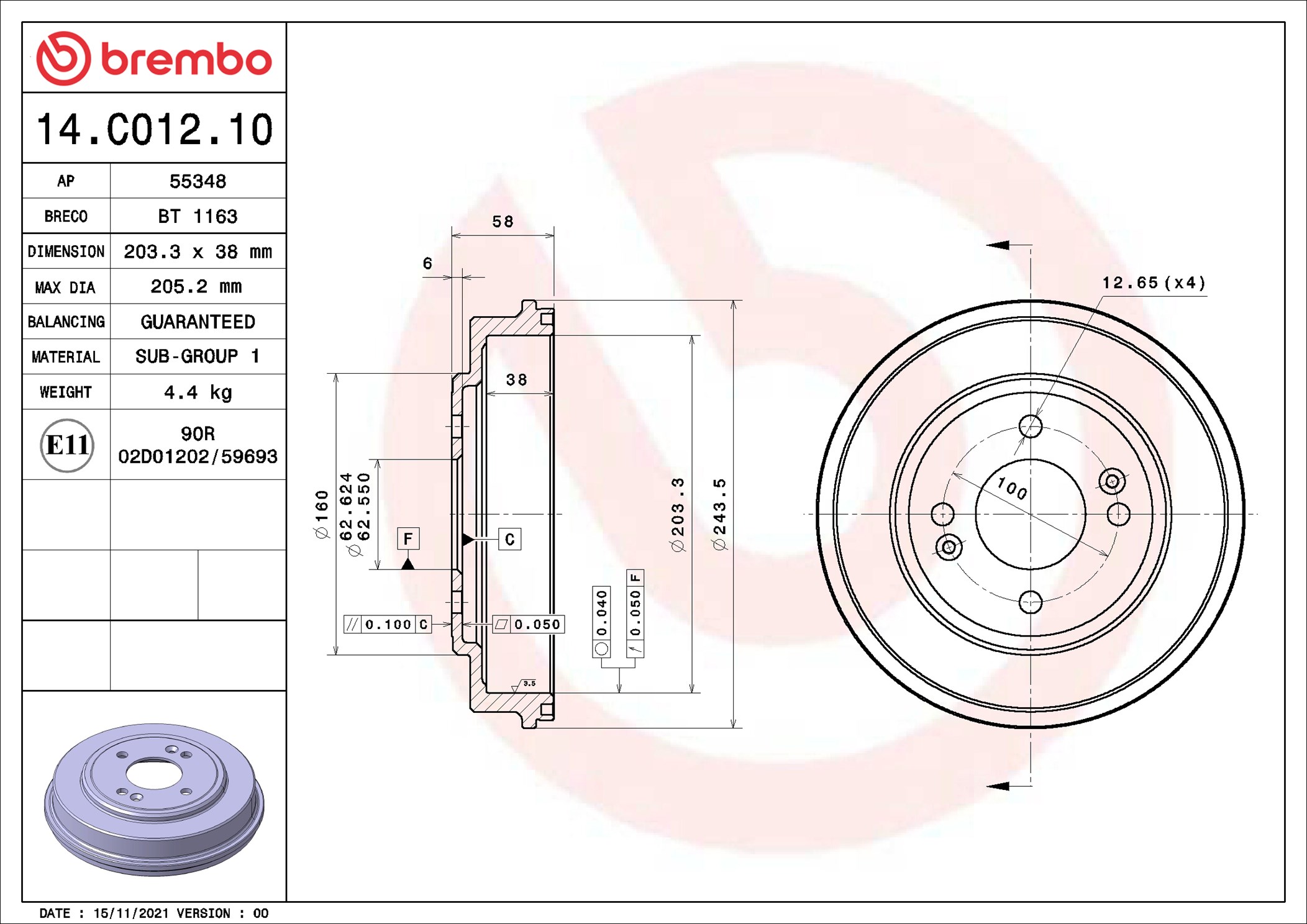 BREMBO Piduritrummel 14.C012.10