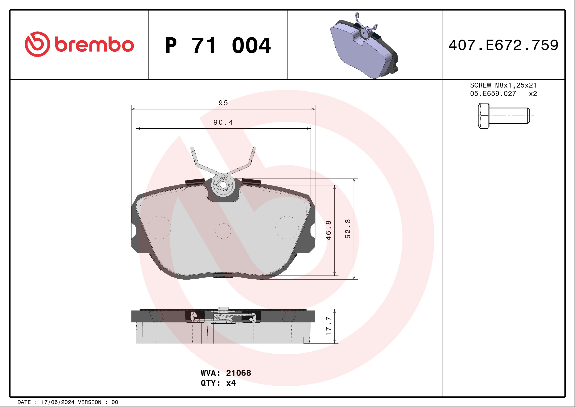 BREMBO Piduriklotside komplekt, ketaspidur P 71 004