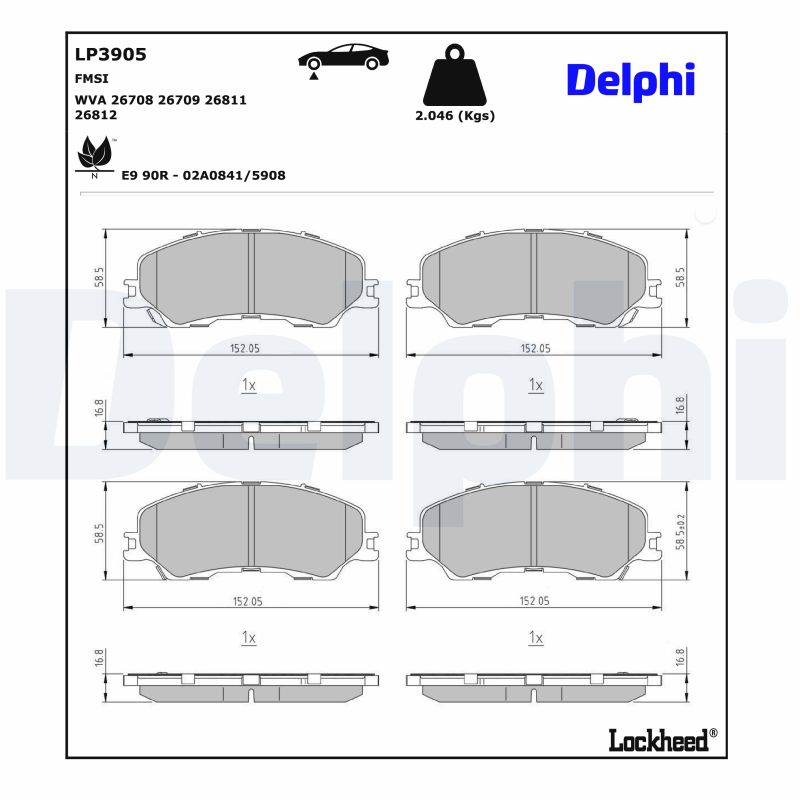 DELPHI Piduriklotside komplekt, ketaspidur LP3905