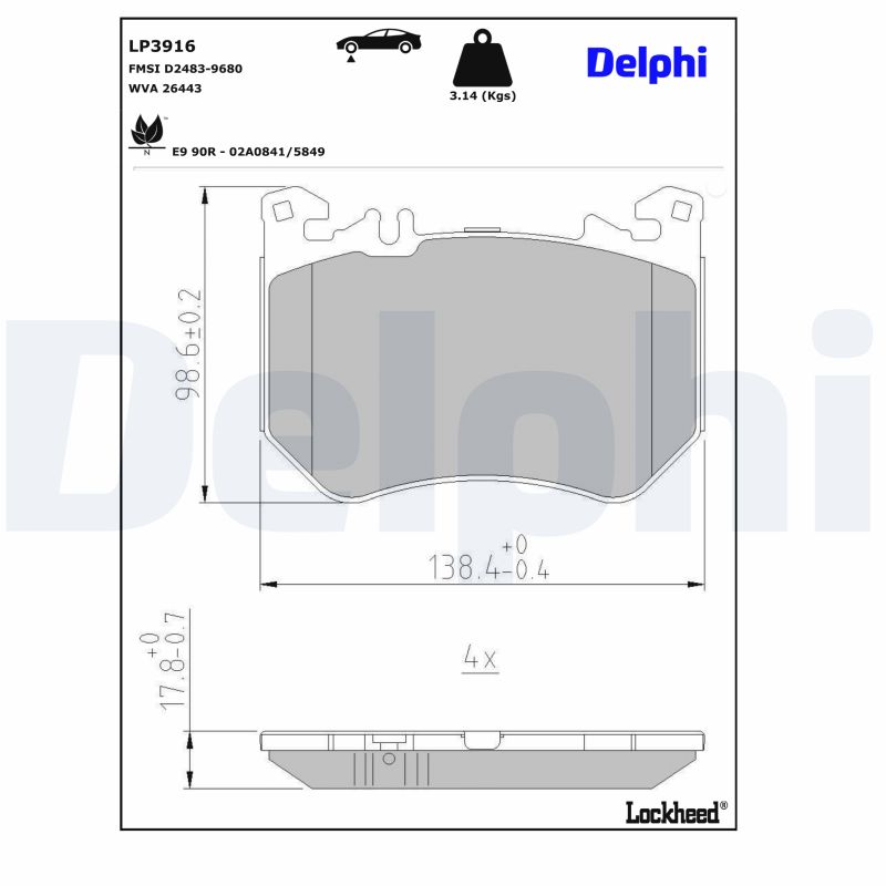 DELPHI Piduriklotside komplekt, ketaspidur LP3916