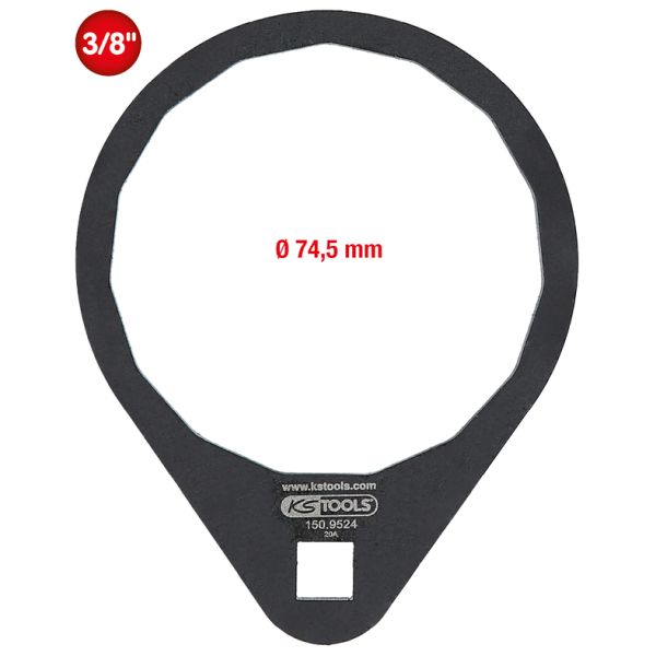 KS TOOLS 3/8" õlifiltrivõti, Ø 74,5 mm / 15 soonega 150.9524