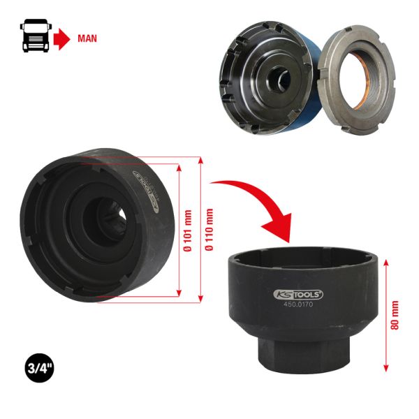 KS TOOLS 3/4" 6-tapiga soonmutrivõti MAN sõidukitele, 101-110mm 450.0170