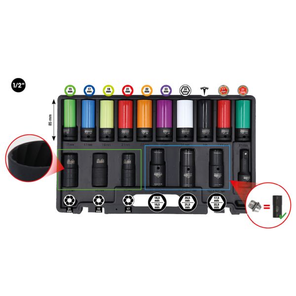 KS TOOLS 1/2" MASTER löökpadrunvõtmete erikomplekt rattapoltidele, 17 tk 515.0885